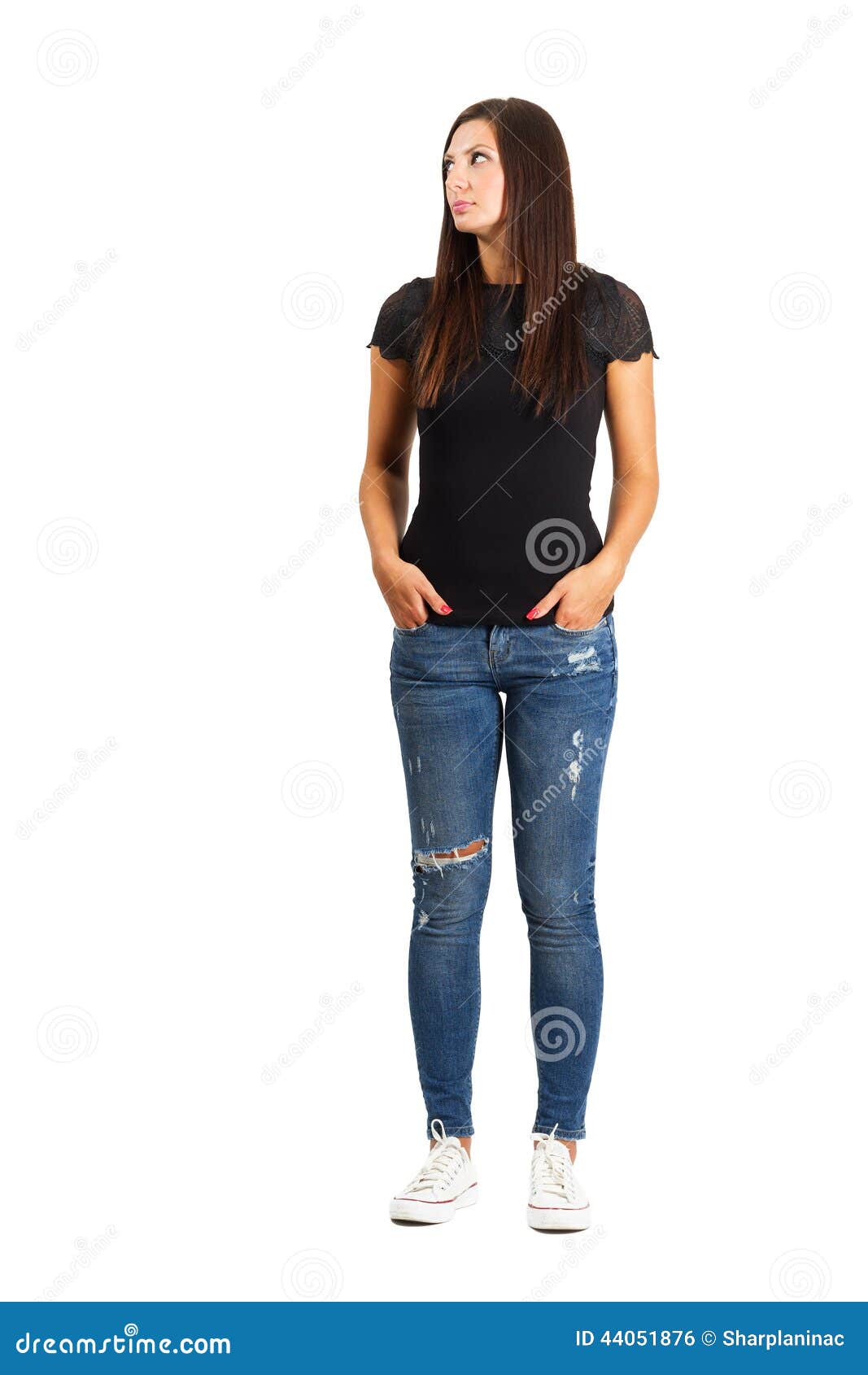 Attractive Long Hair Woman with Hands in Pockets. Stock Photo - Image ...