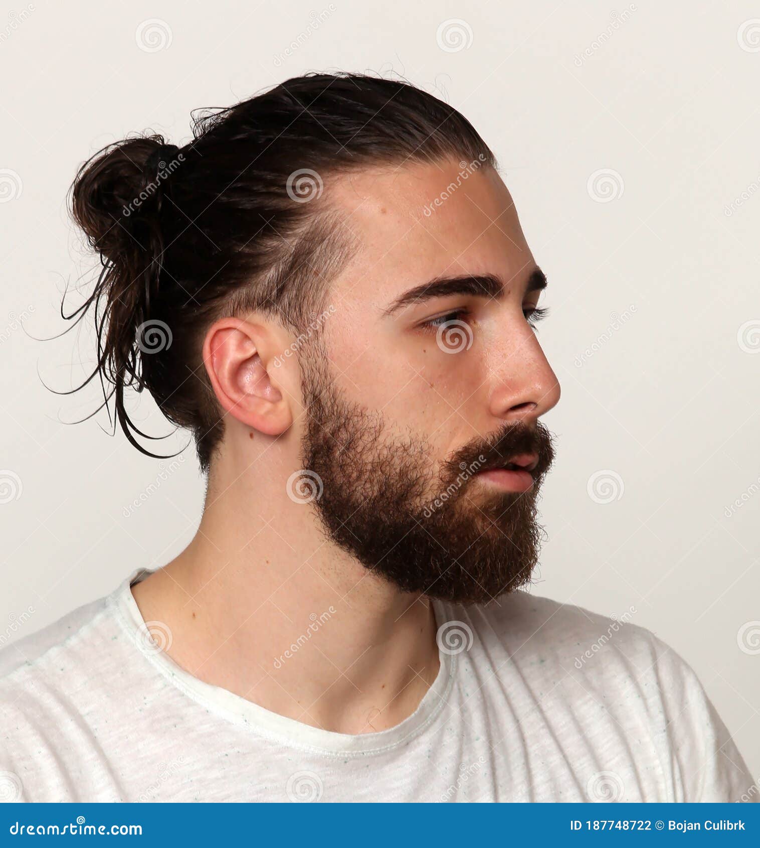 Attractive Male Model with Long Hair and Beard Posing in Studio on Isolated  Background. Style, Trends, Fashion Concept. Stock Photo - Image of  european, face: 187748722