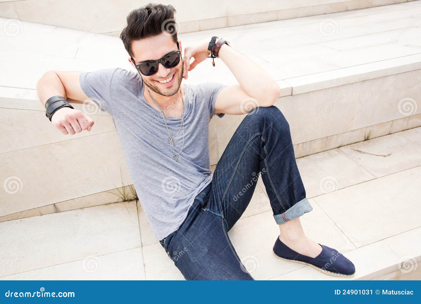 Male model posing on bench hi-res stock photography and images - Alamy