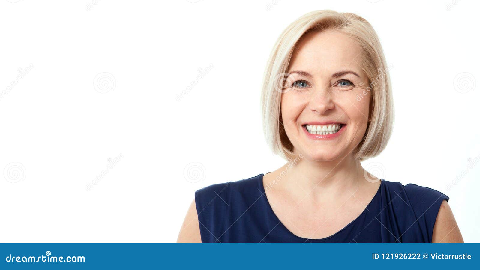 Attractive Middle Aged Woman with Beautiful Smile on White Background Stock  Photo - Image of female, aged: 121926222