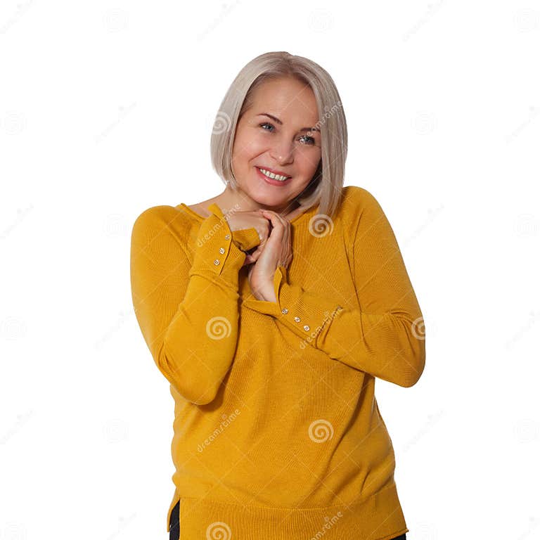 Attractive Middle Aged Woman Expresses Embarrassment And Shame Confusion And Insecurity Woman