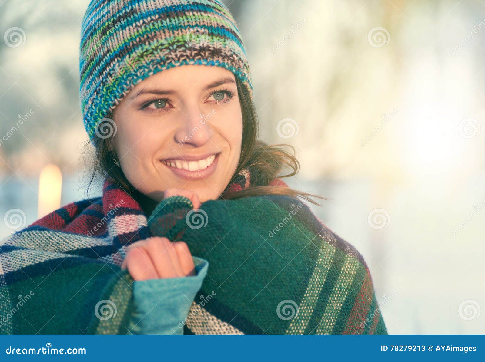 Attractive Mixed Race Woman Smilling in the Snow Stock Image - Image of ...