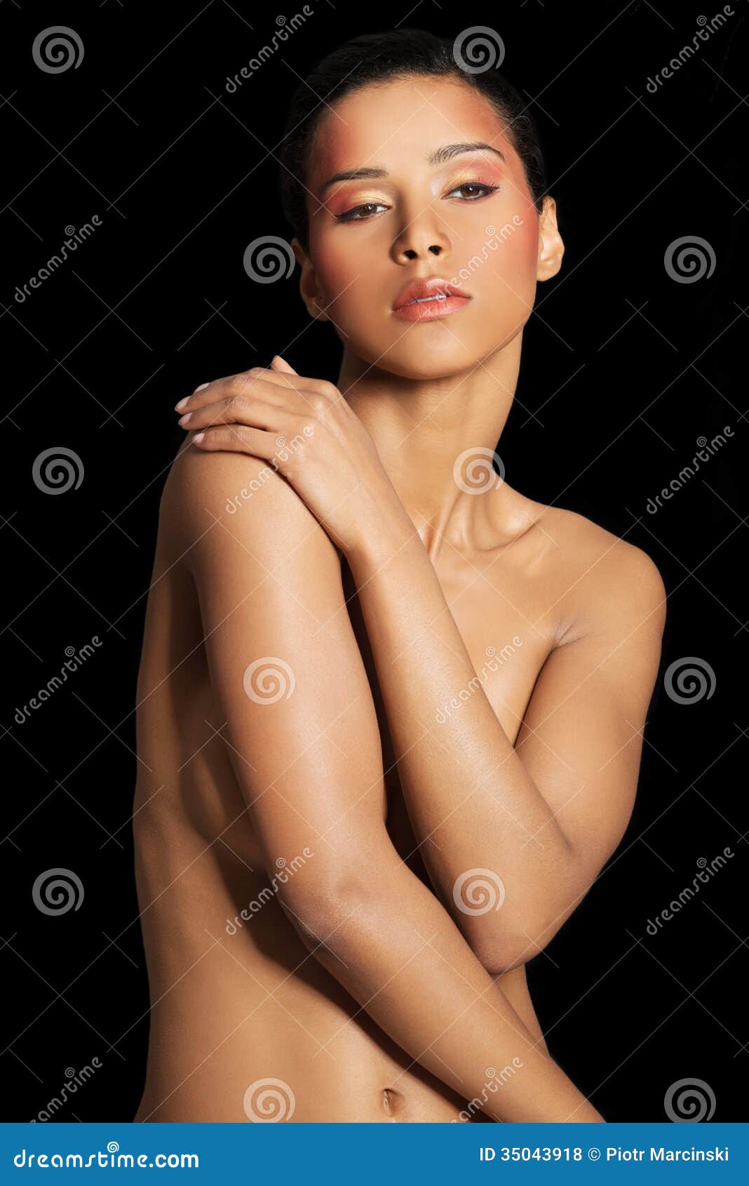 Attractive Naked Woman. Front View Stock Photo - Image of black, calm:  35043918