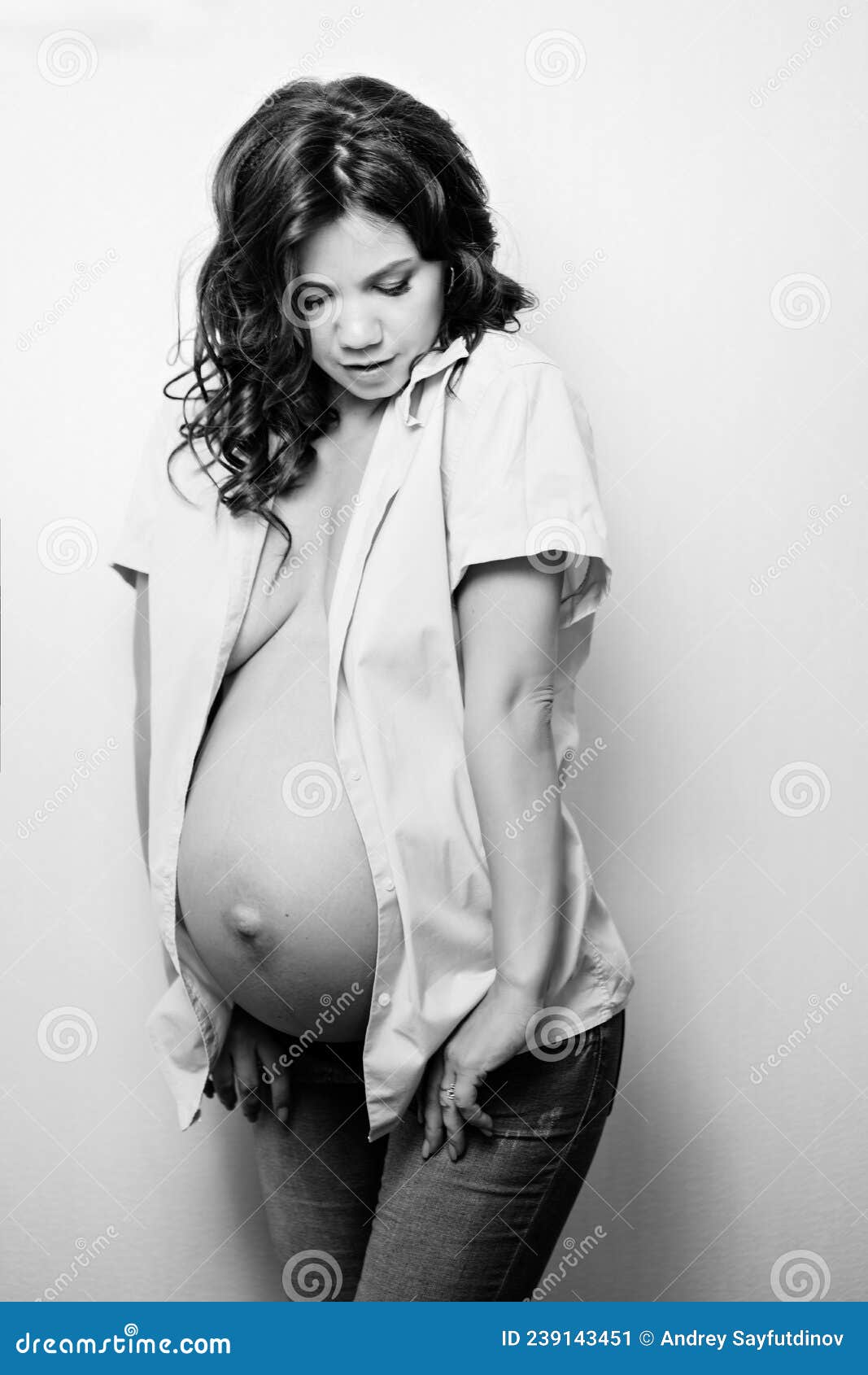Beautiful Sexy Pregnant Nude - Attractive Pregnant Woman in Jeans and a Shirt on a Naked Body. Women&  X27;s Health Stock Image - Image of cosmetology, baby: 239143451