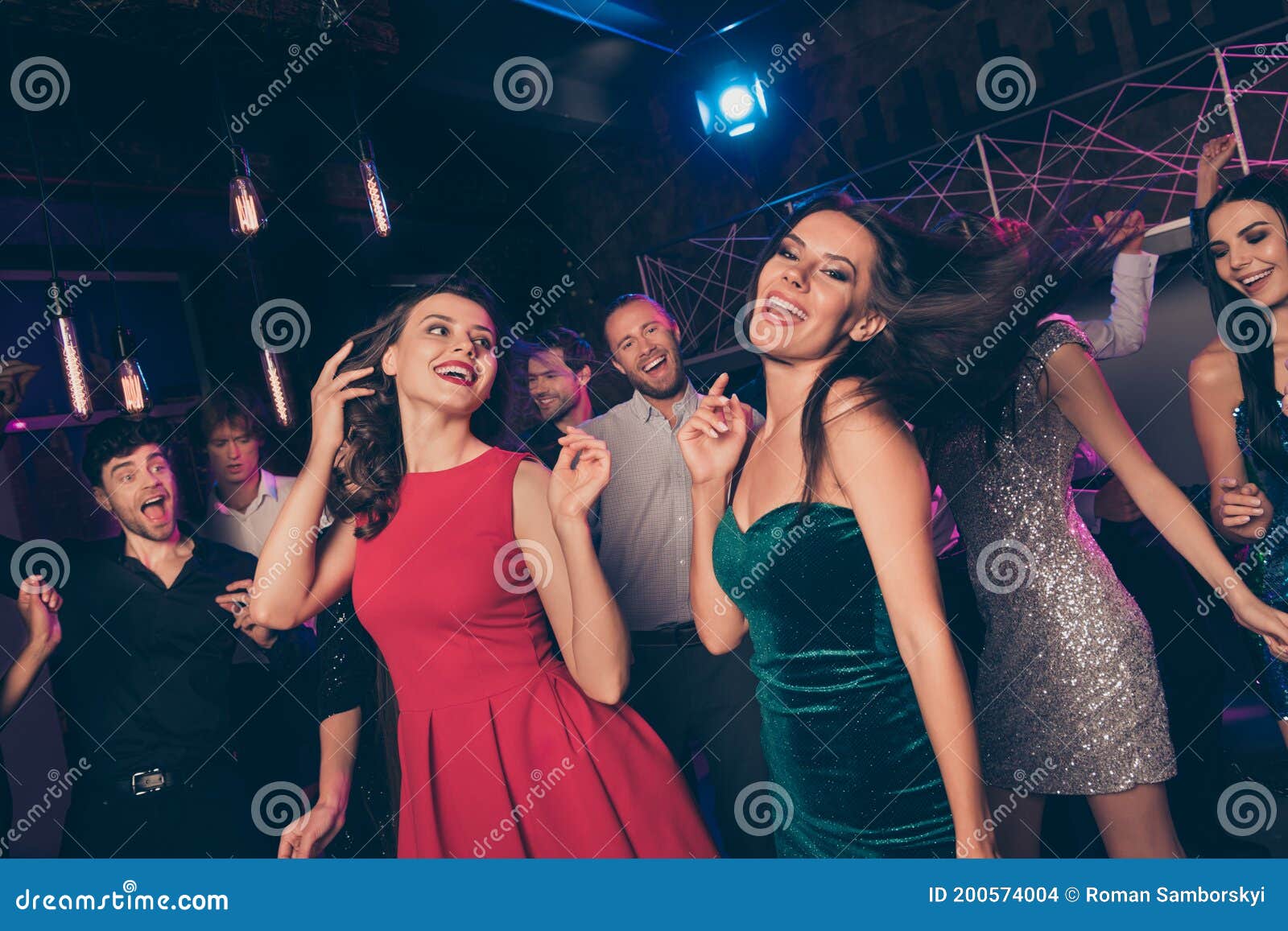 Attractive Pretty Smart Elegant Cheerful Crowd People Dancing Chill ...