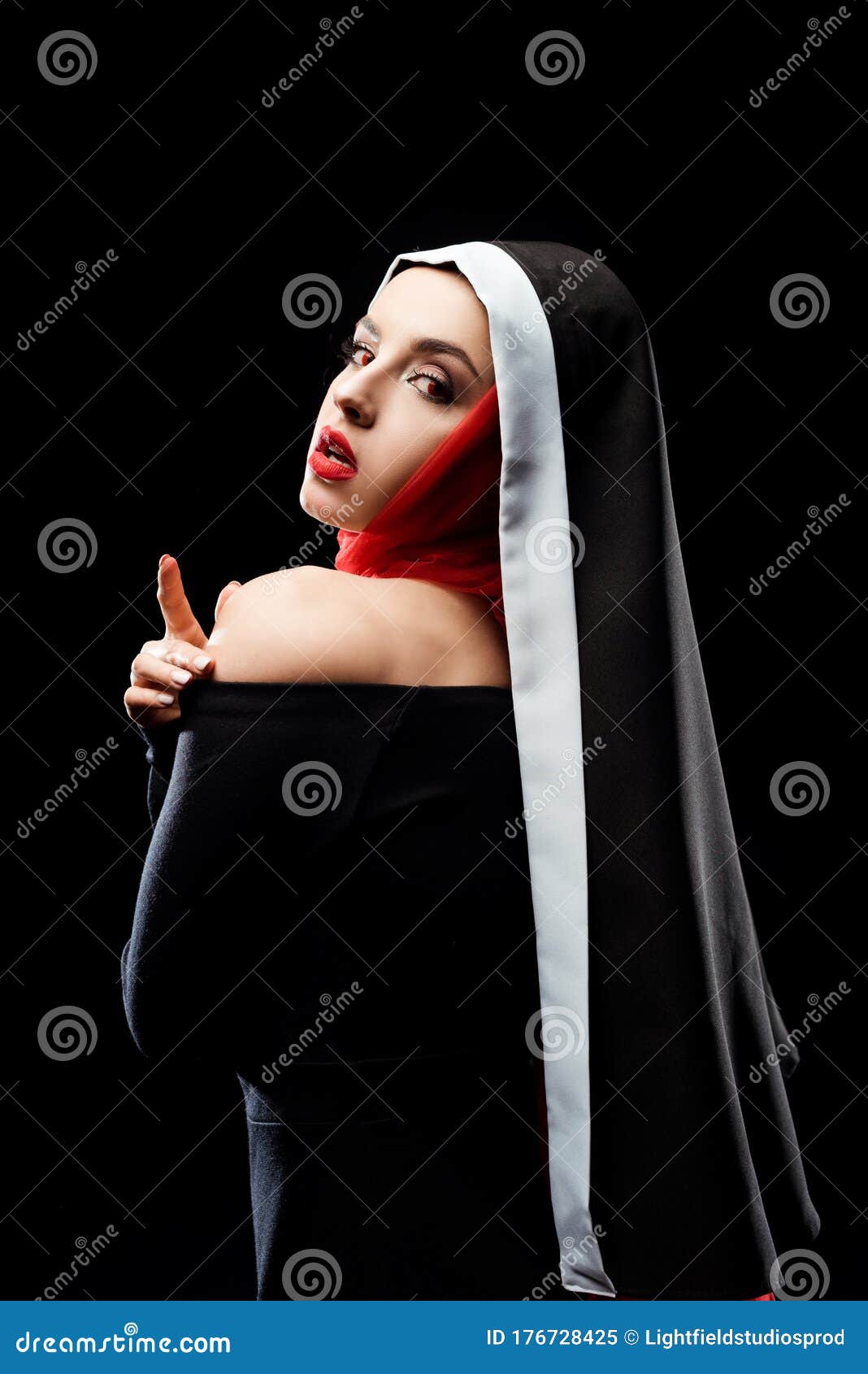 black dress with red scarf