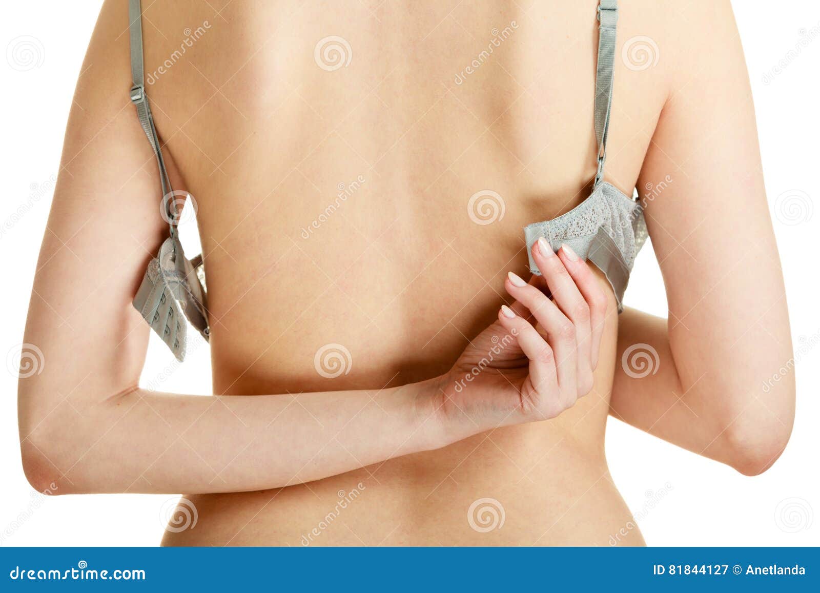 Attractive Slim Woman Taking Off Grey Bra Stock Image - Image of undercloth...