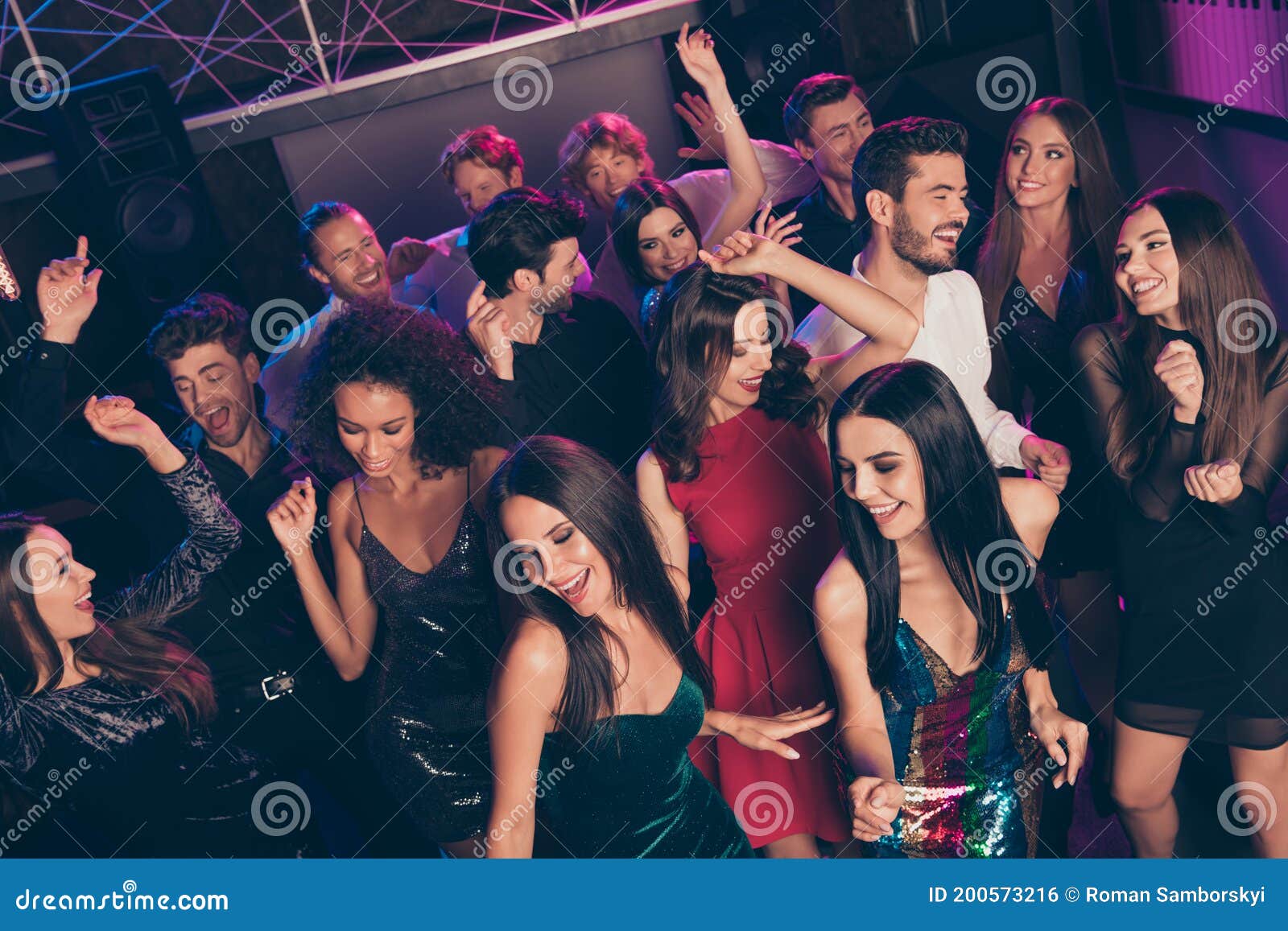 Attractive Smart Chic Cheerful Crowd Dancing Enjoying Event Celebrating ...
