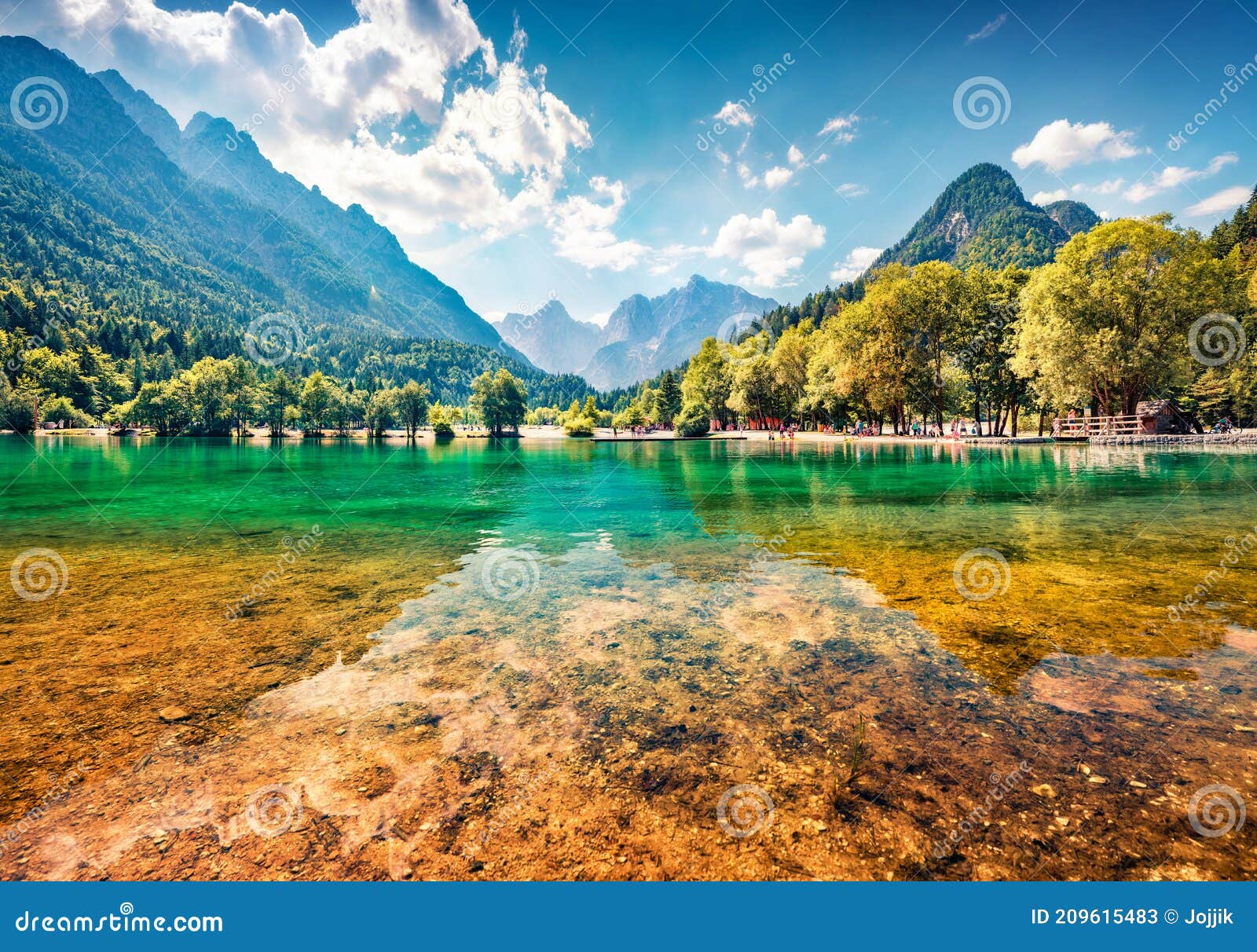 attractive summer view of julian alps, gozd martuljek location, slovenia, europe. splendid morning view of jasna lake. beautiful l