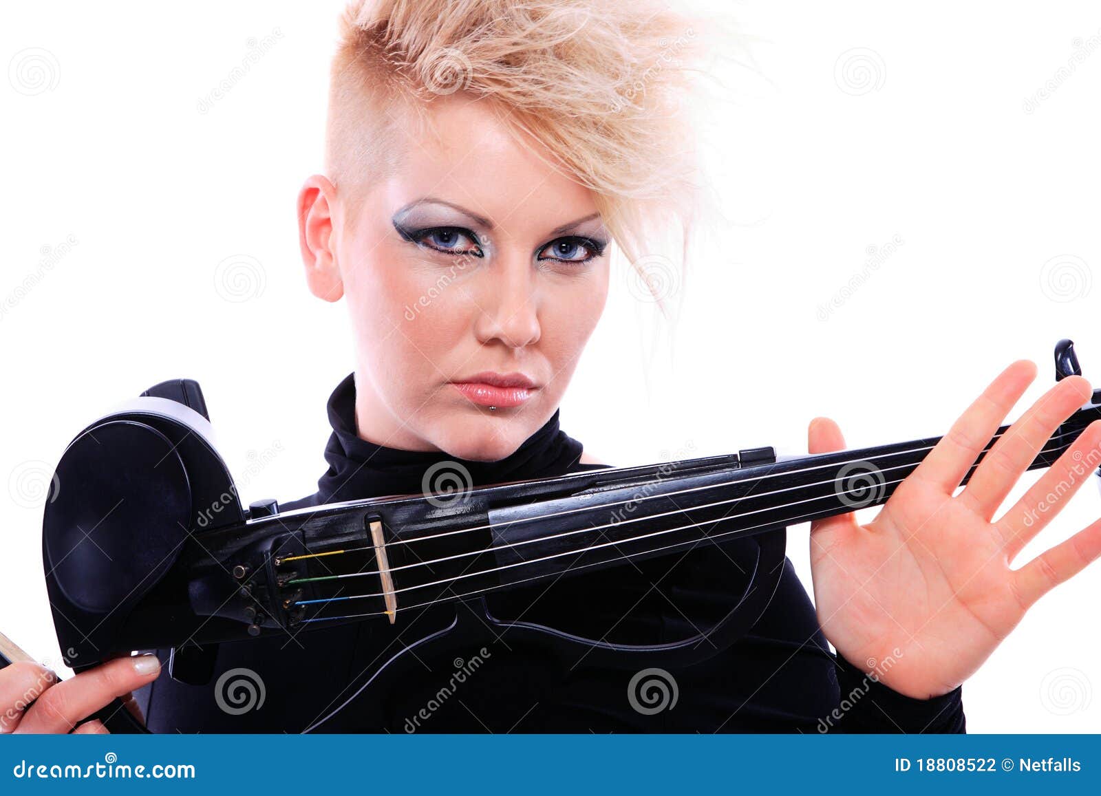 Attractive Violinist Playing the Electric Violin Stock Photo Image of