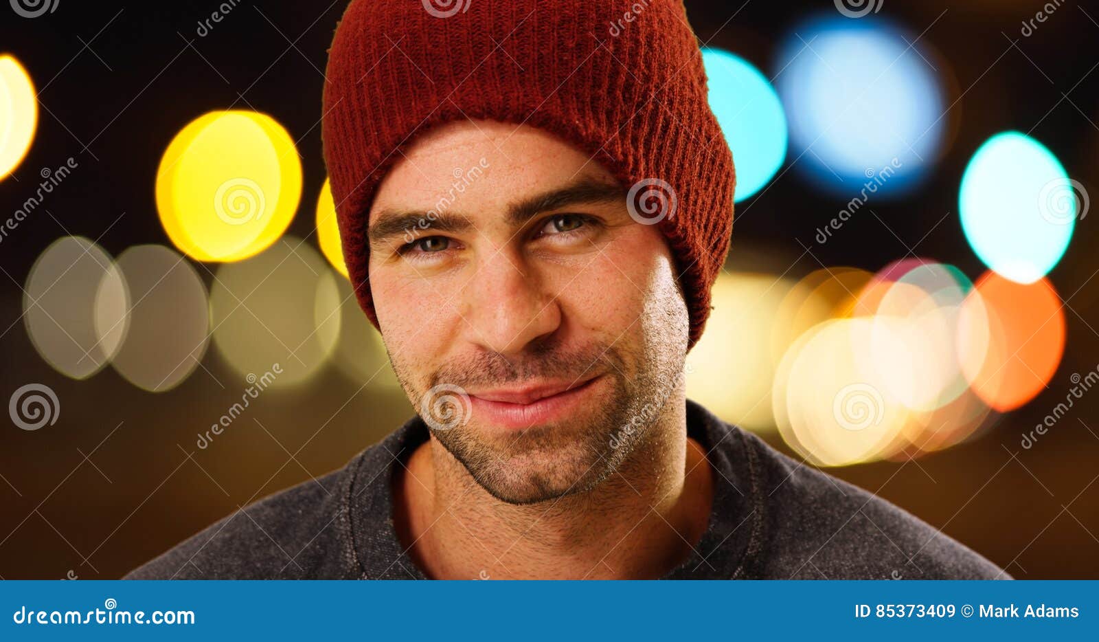 Attractive White Guy Wearing Beanie Smiling at Camera Stock Image