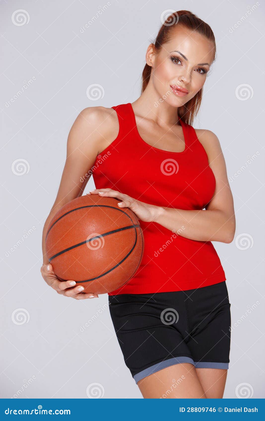 Attractive Woman with a Basketball Stock Photo Image of latin