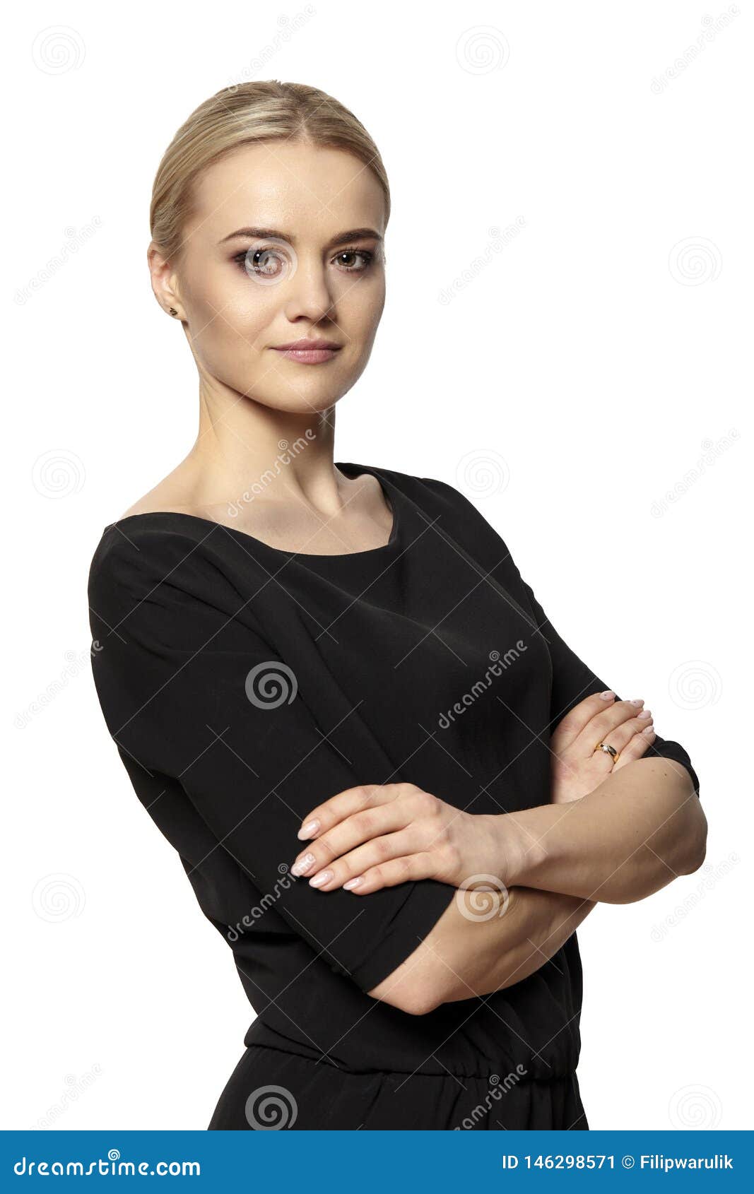 Attractive Woman in Black Dress Stock Image - Image of hair, people ...