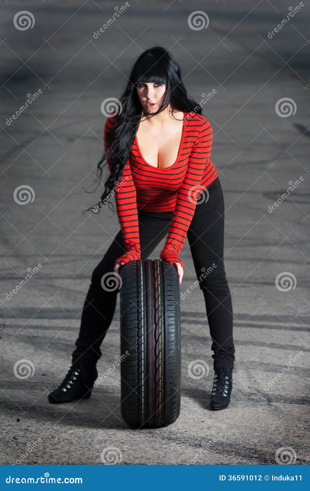 Attractive Woman with Car Tire Stock Photo Image of auto, protector