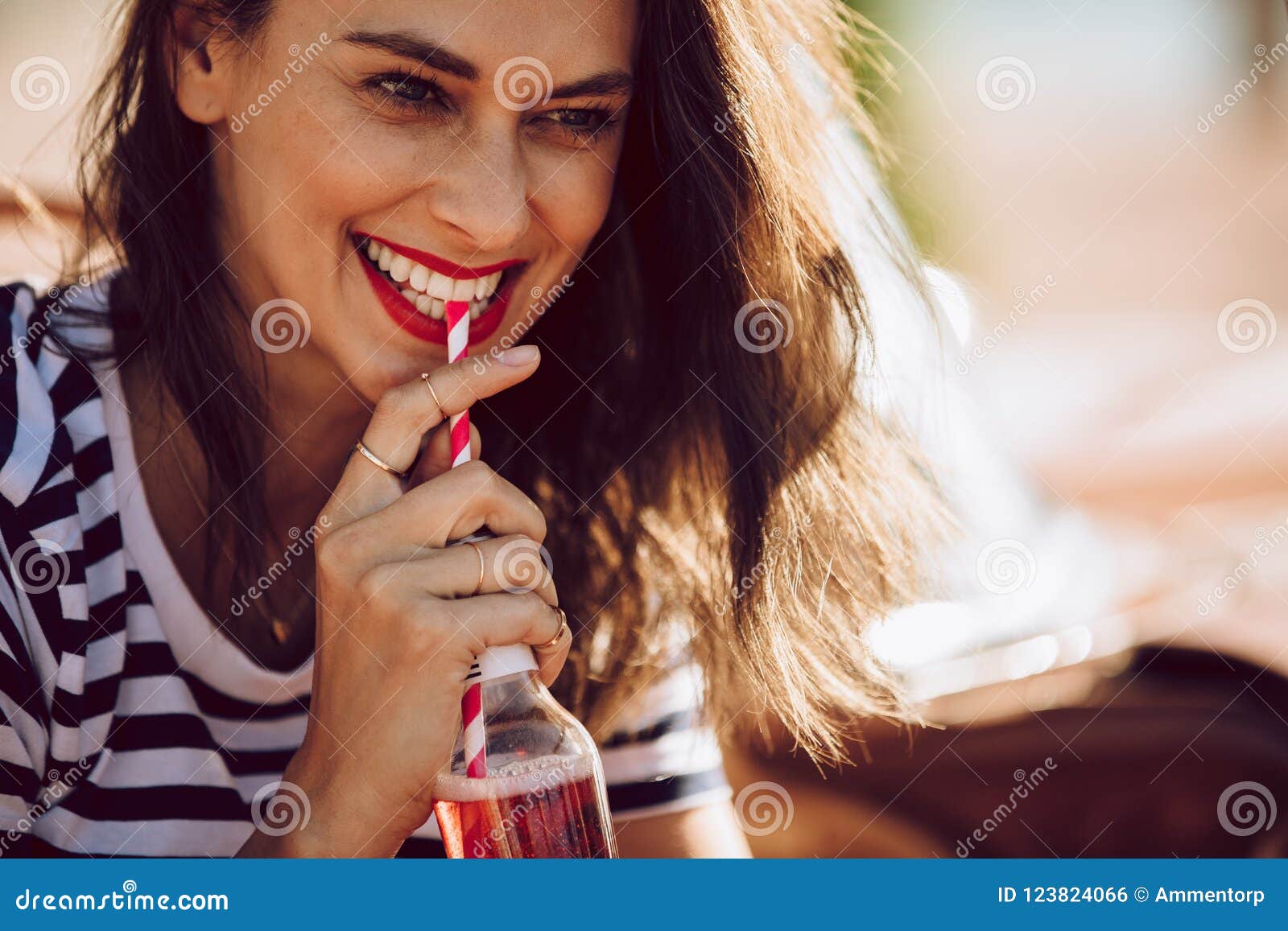 Attractive Woman Drinking Beverage Stock Photo - Image of refreshment ...