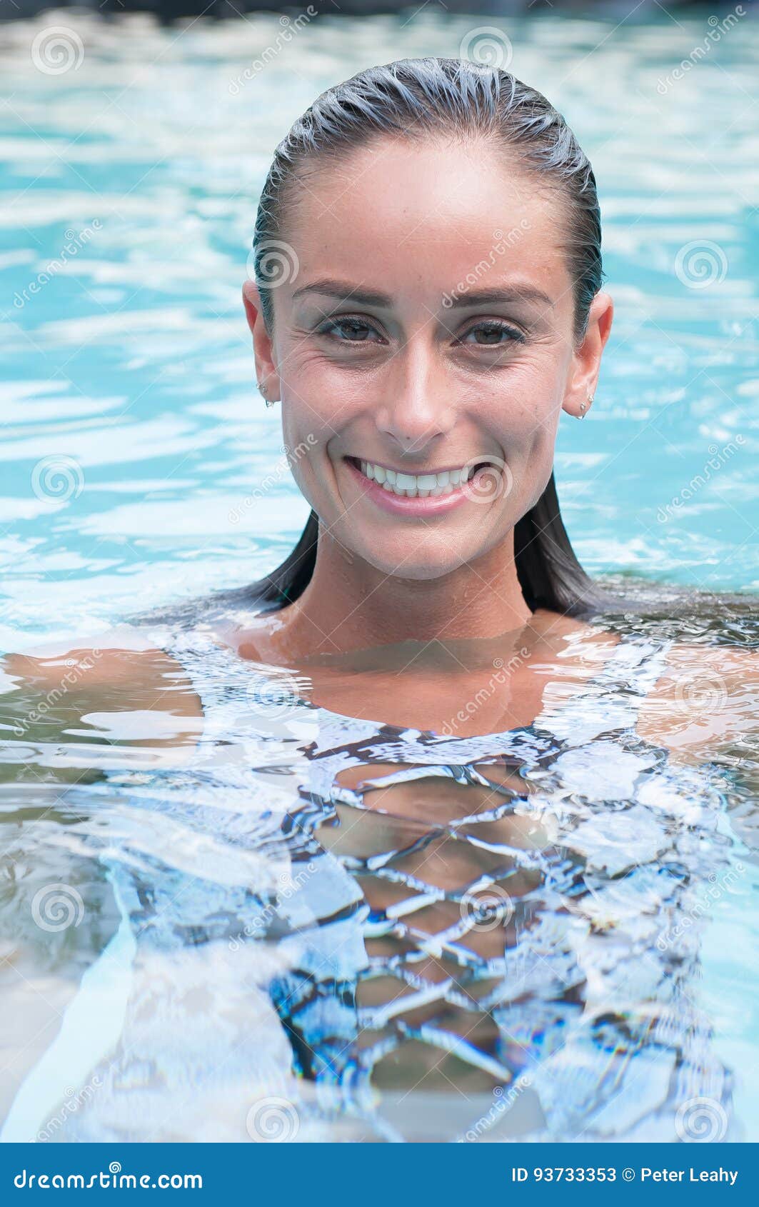 Attractive Woman in a Pool Wearing a Swimsuit. Stock Image Image of saltwater, 93733353