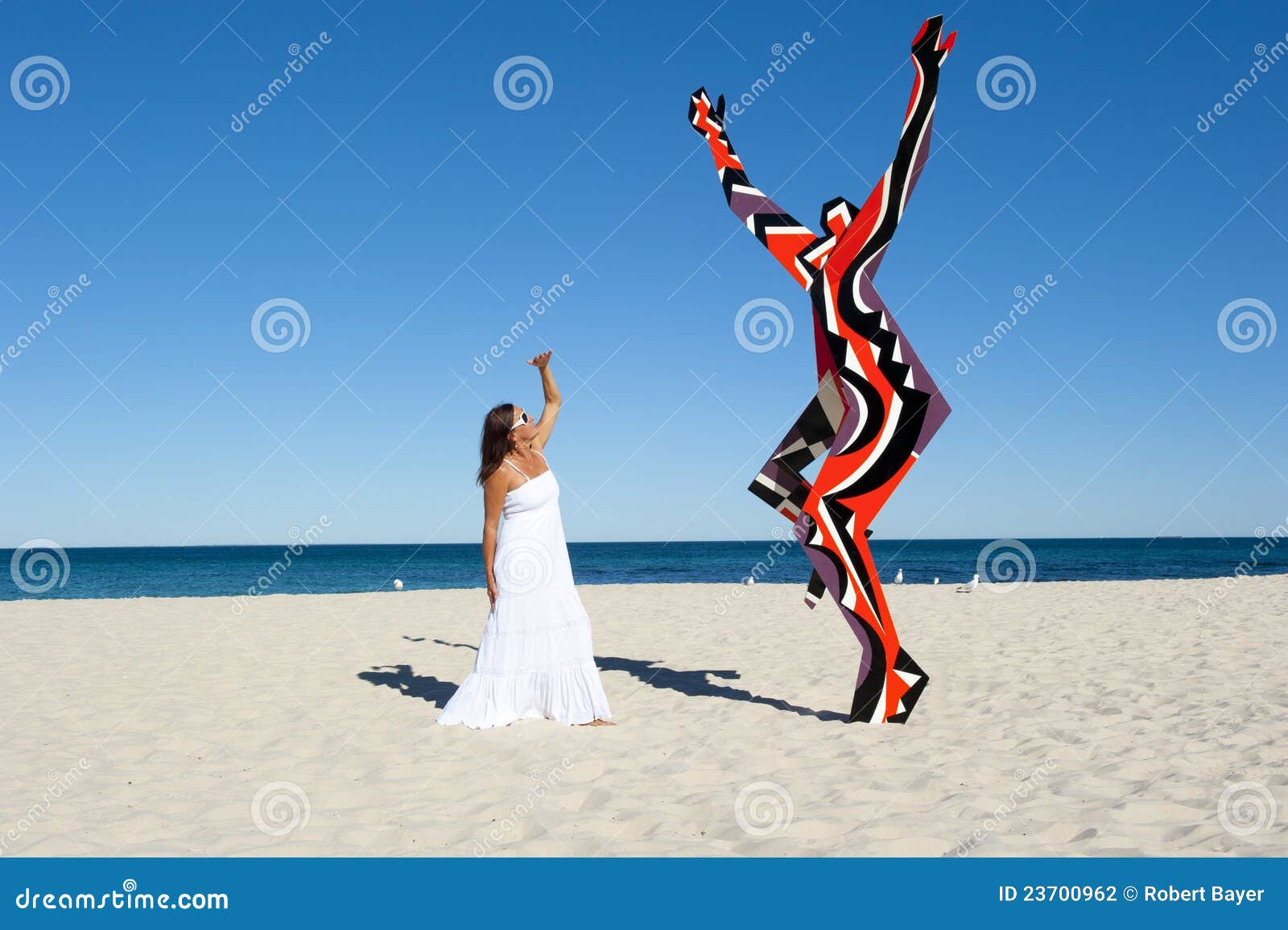 Attractive Woman and Sculpture at Beach Stock Photo Image of