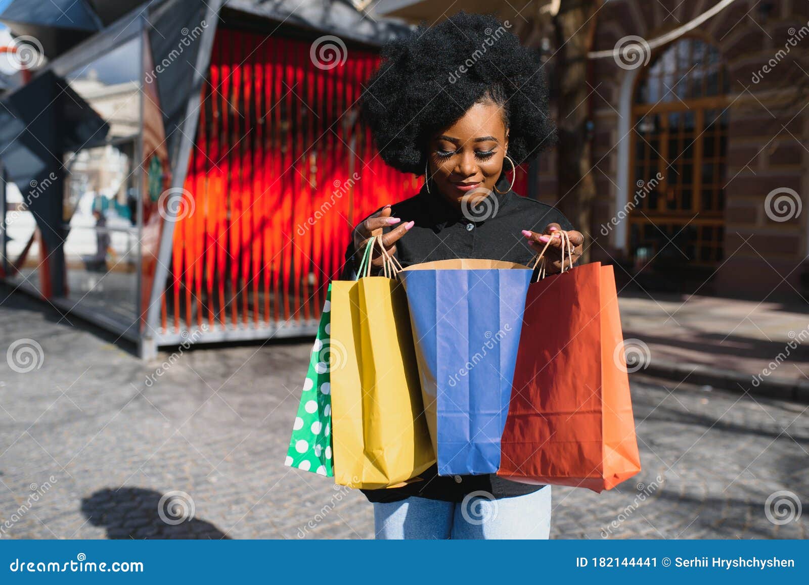 Attractive Young African-American Woman Shopping - Shopping Bags ...