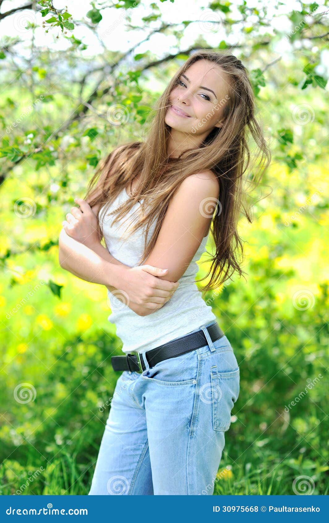 Attractive Young Beautiful Girl Posing Outdoor - Portrait Stock Photo ...