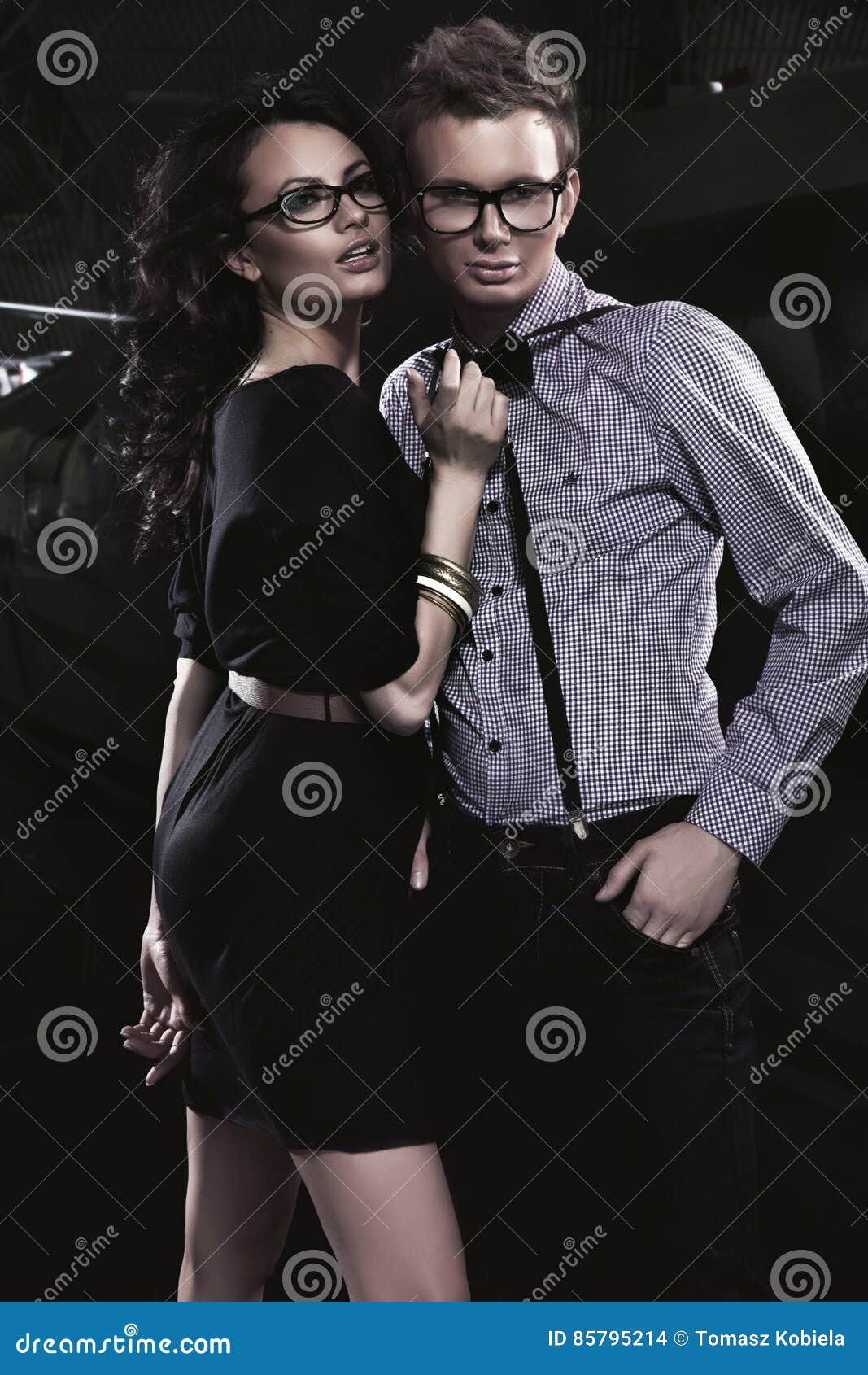 Attractive Young Couple Wearing Glasses Stock Photo Image of jacket