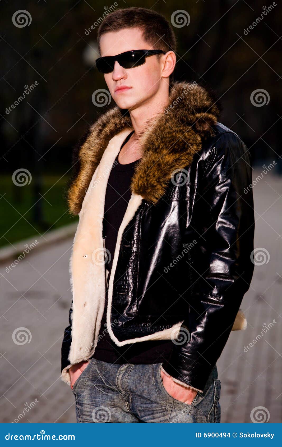 Attractive Young Guy in Winter Leather Jacket Stock Photo Image of
