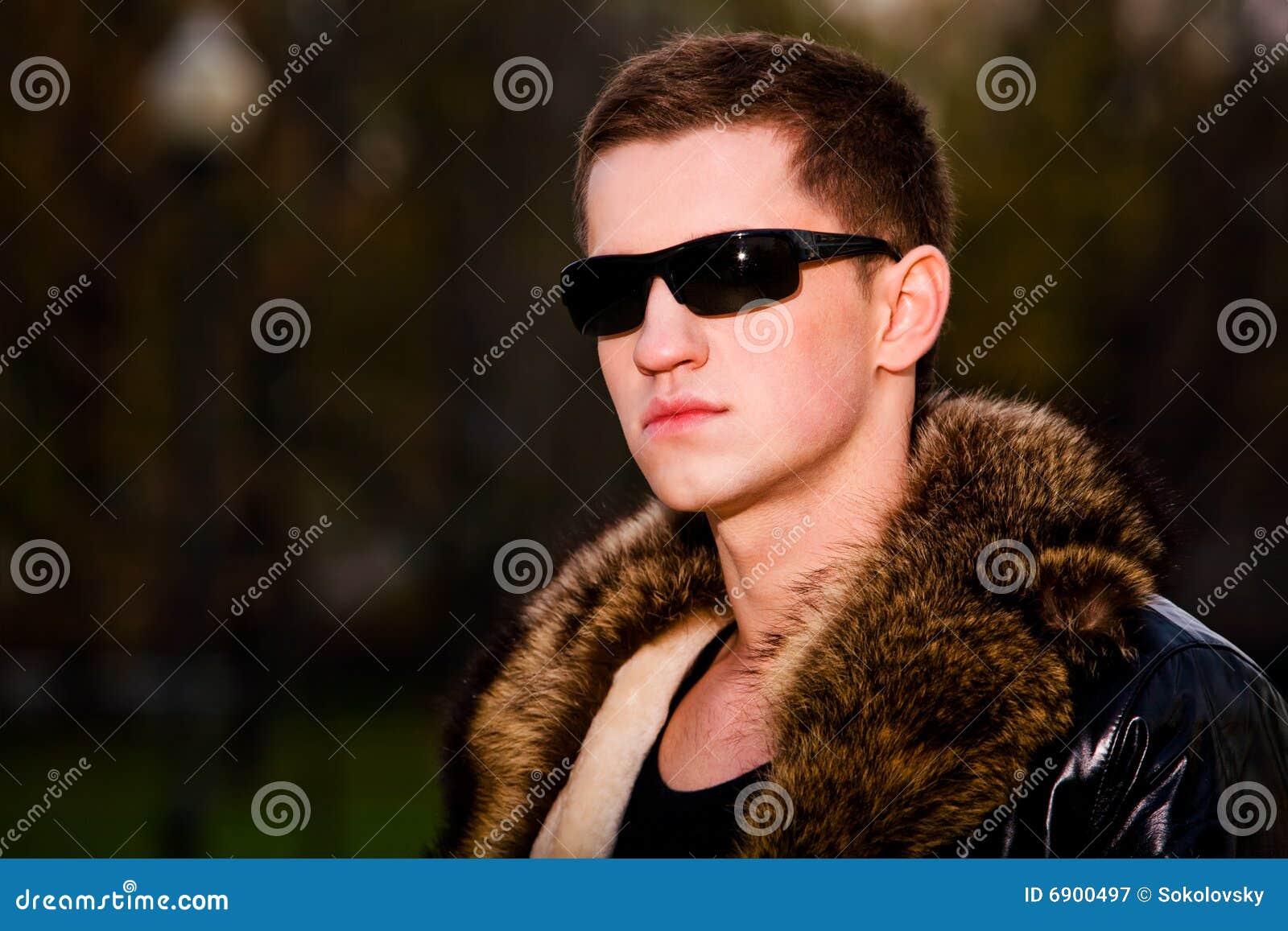 Attractive Young Guy in Winter Leather Jacket Stock Image Image of