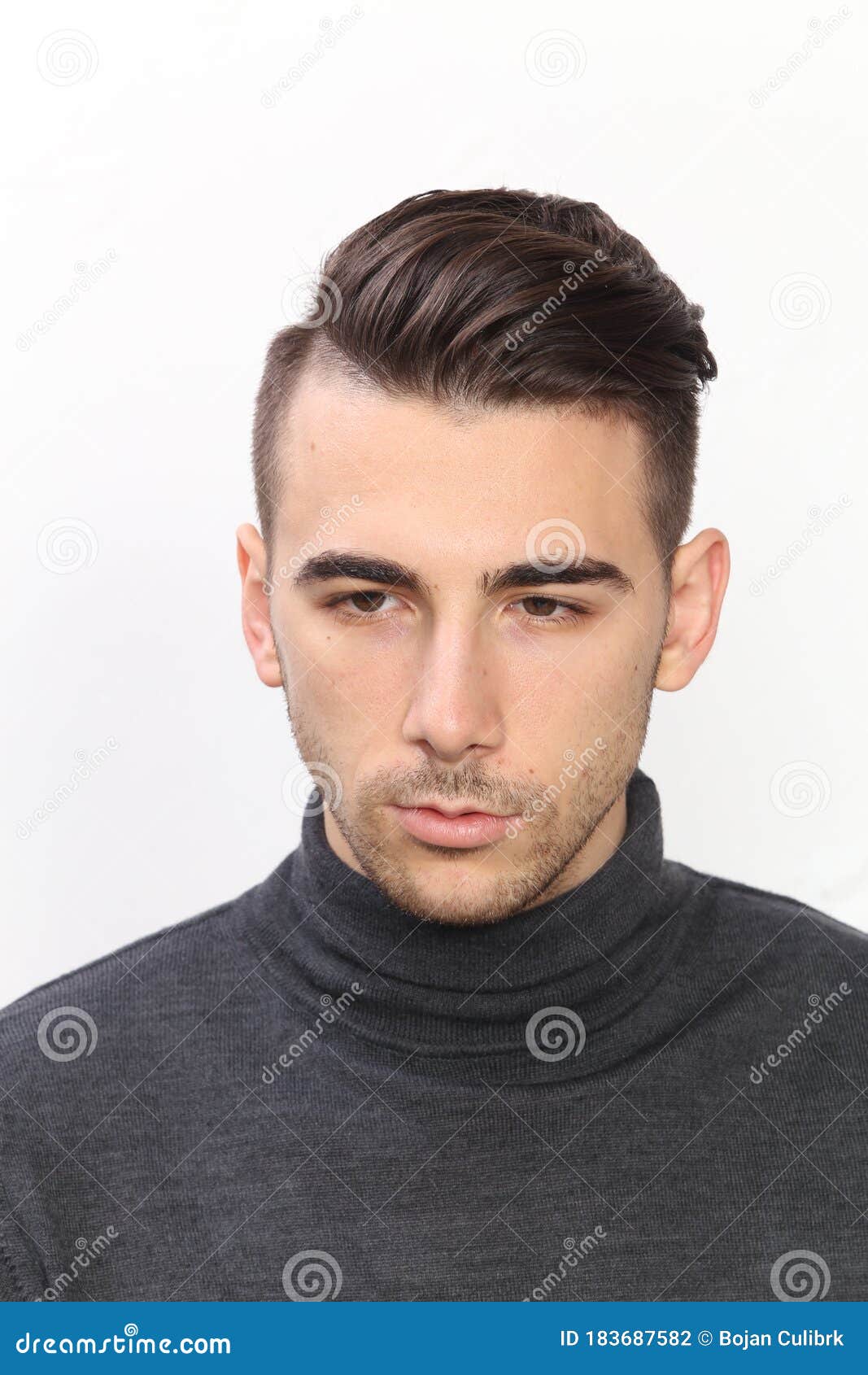 Attractive Young Male Model with Short Hair Posing in Studio. Modeling, Hairstyle, Fashion Concept. Stock Photo - Image of cool, hair: 183687582 Attractive Young Male Model with Short Hair Posing in Studio. Modeling, Hairstyle, Fashion Concept. Stock Photo - Image of cool, hair: 183687582