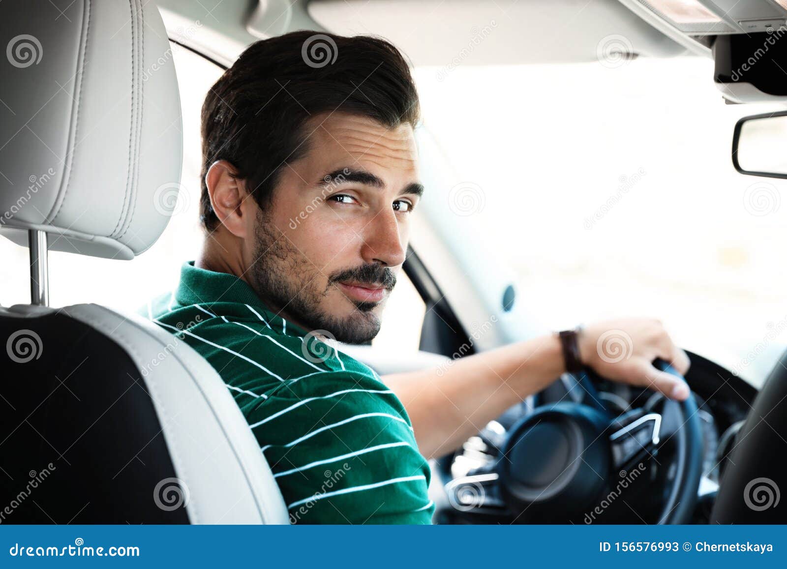 Attractive Young Man Luxury Car, View from Backseat Stock Image Image