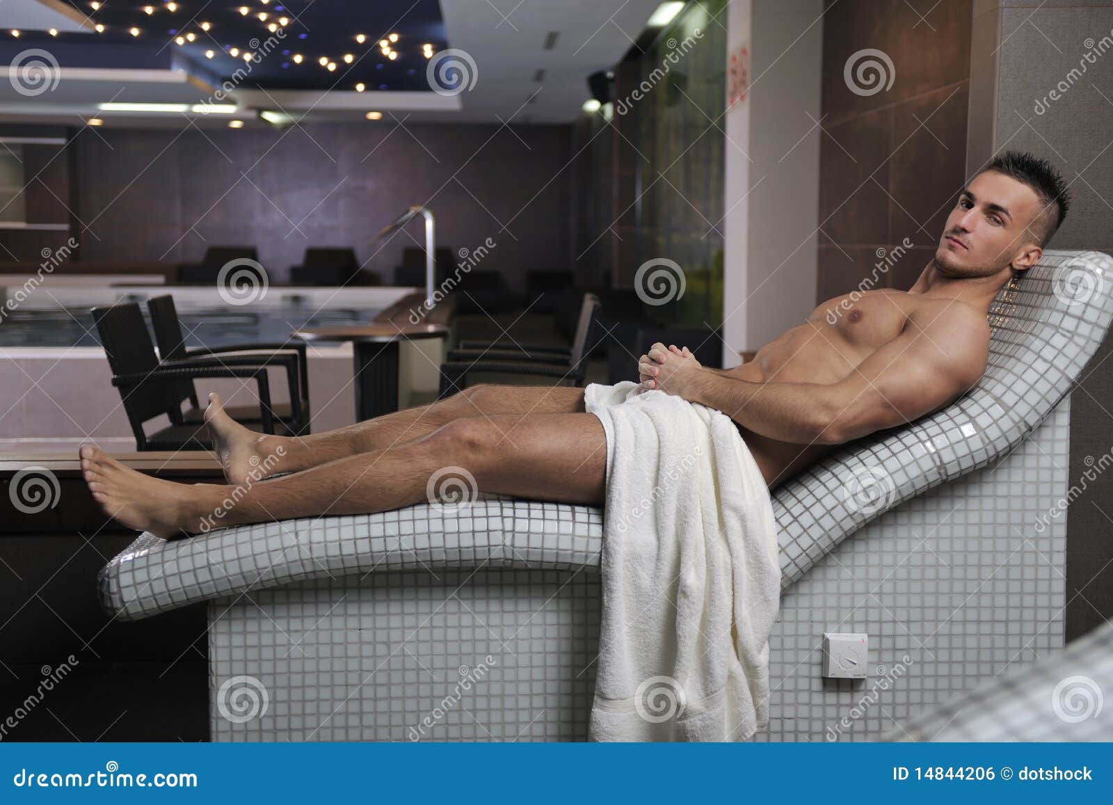 Attractive Young Man in Sauna Stock Photo - Image of luxury, attractive:  14844206