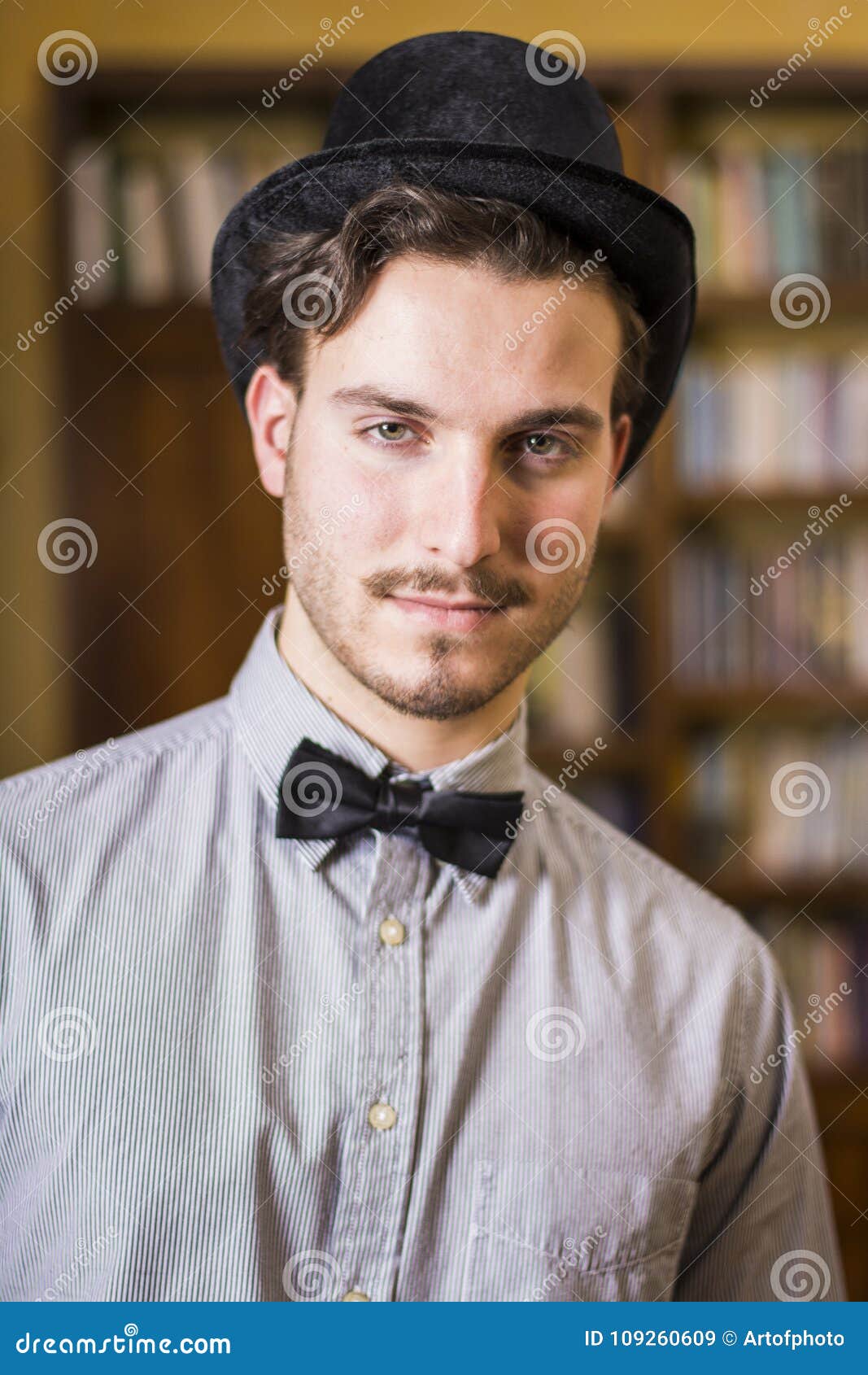 Attractive Young Man Wearing Top Hat and Bow Tie Stock Image - Image of ...