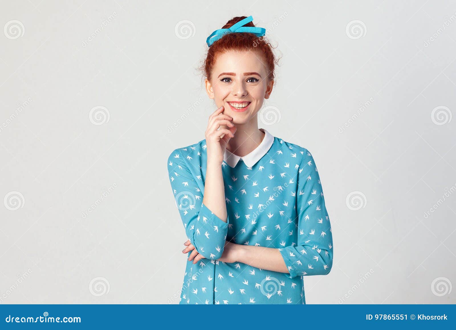 The Attractive Young Redhead Girl with Perfect Clean Skin Looking and ...