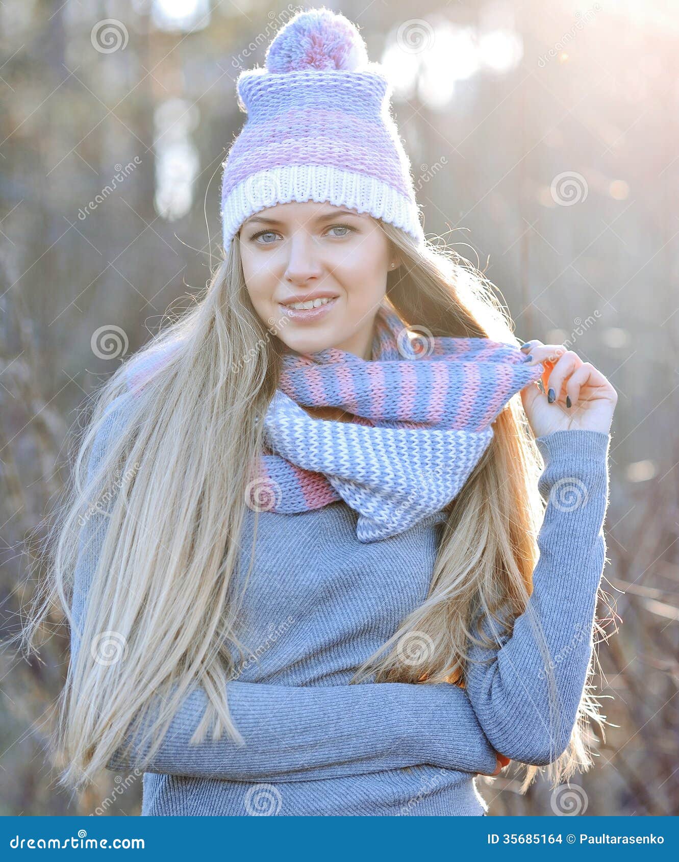 Attractive Young Woman in Autumn Fashion Shot Wearing Cap, a Grey ...