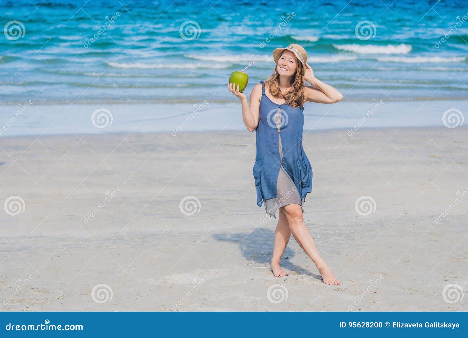 Attractive Young Woman Drinking Coconut Water on the Beach Stock Photo Image of beautiful