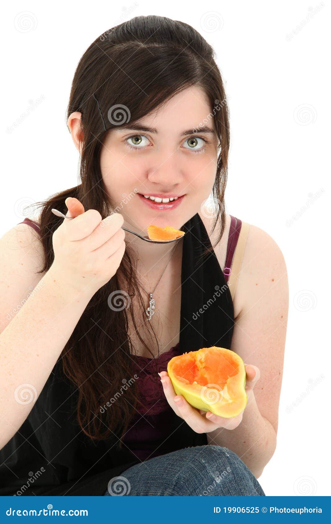 Attractive Young Woman Eating Papaya Fruit Stock Image Image of