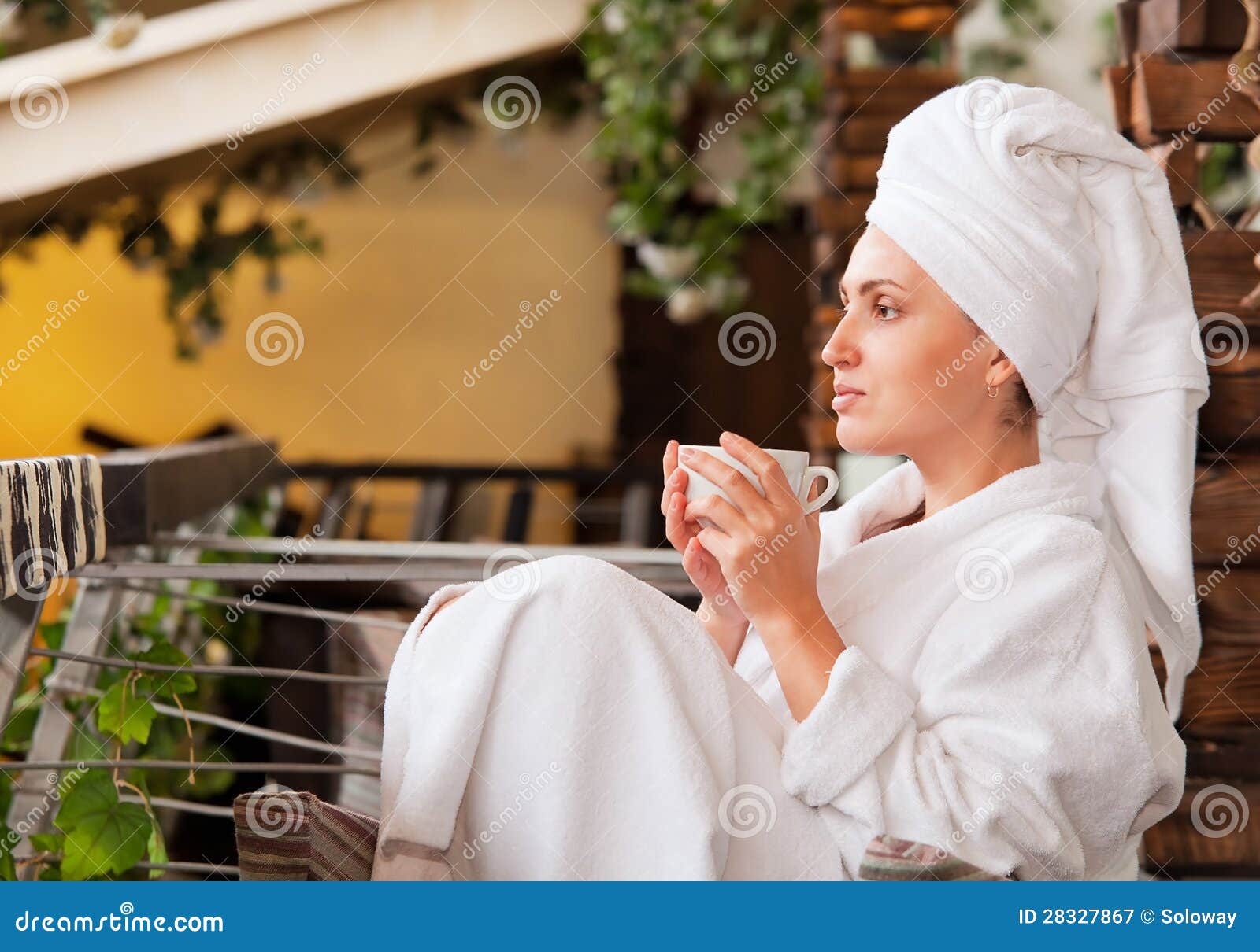 Attractive Young Woman Enjoy Morning Coffee Stock Image - Image of ...