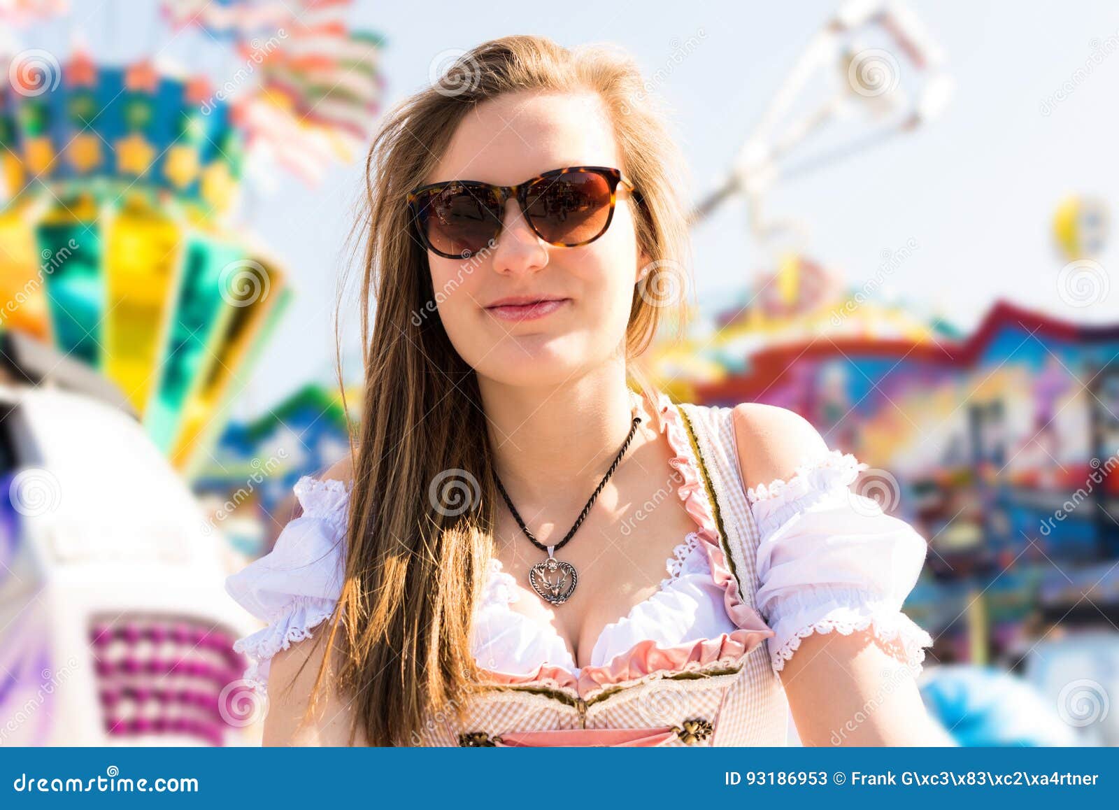 Attractive Young Woman at German Funfair Oktoberfest with Traditional ...