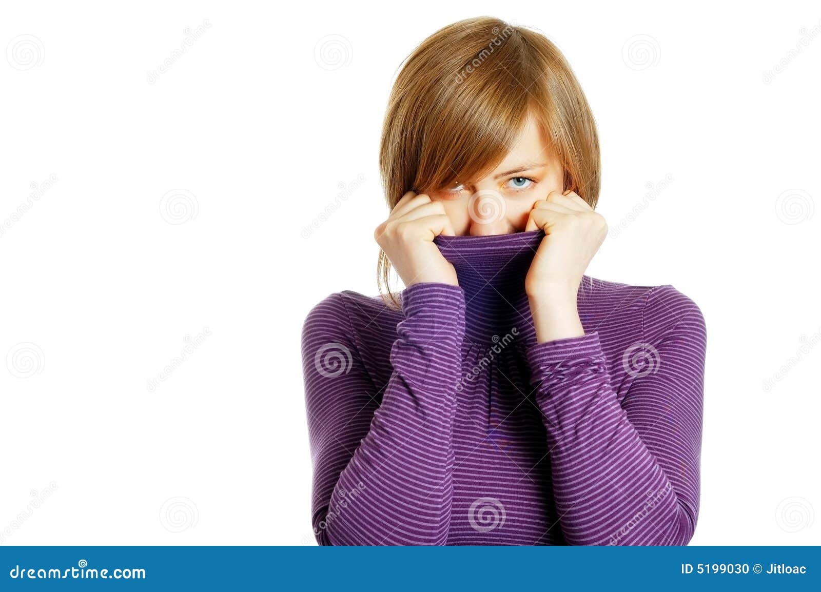 Attractive Young Woman Hiding in the Turtleneck Stock Photo - Image of