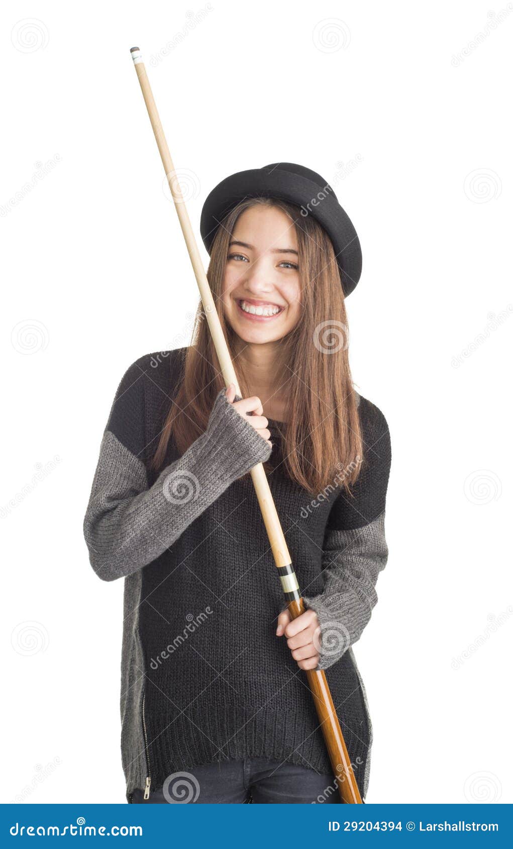 Attractive Young Woman Holding Billiard Cue Stock Photo Image of