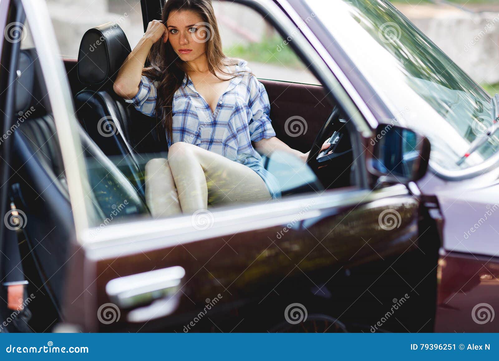 Attractive Young Woman Sitting in the Car on Front Seats Stock Image ...