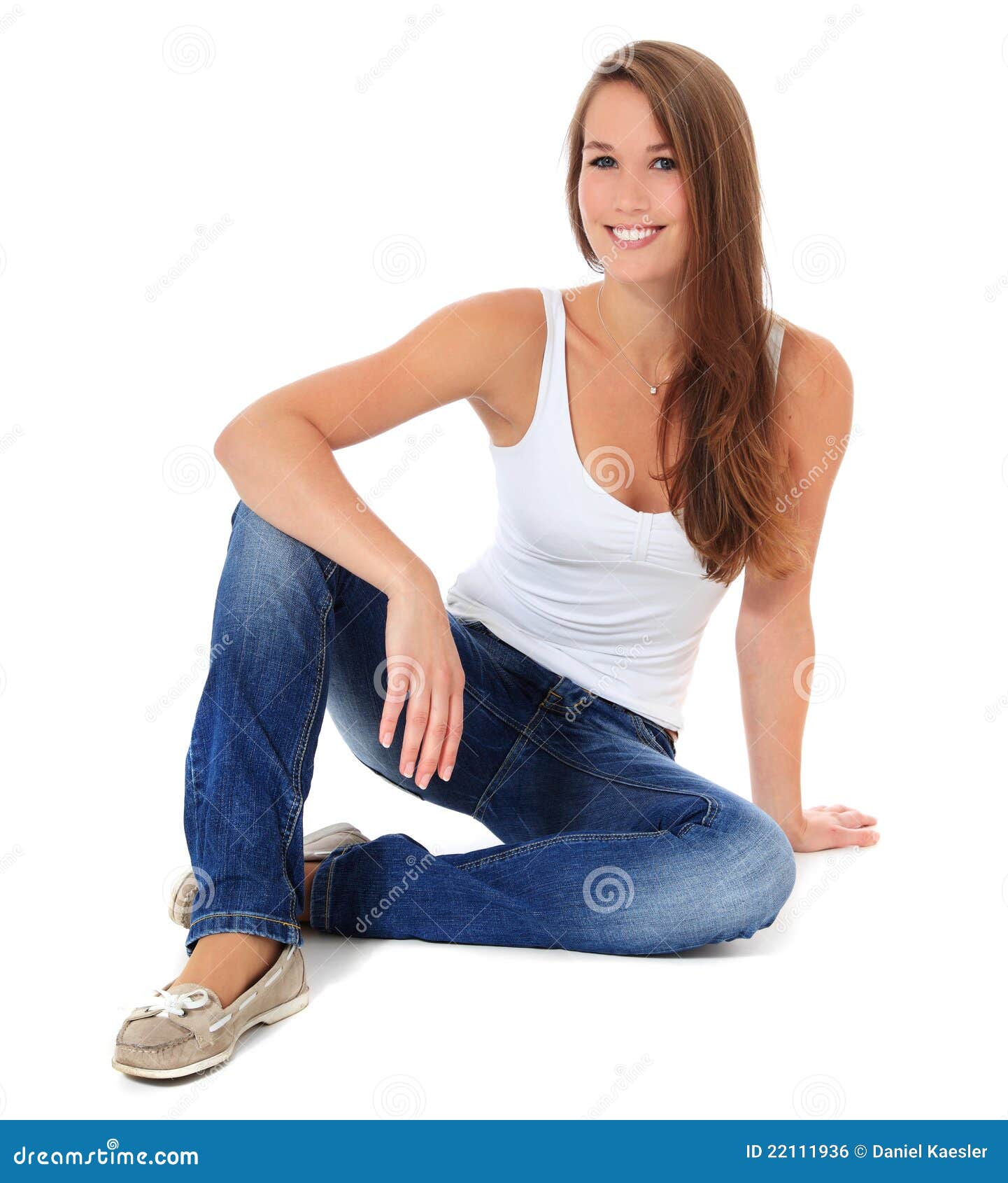 Attractive Young Woman Sitting on Floor Stock Photo - Image of girl ...