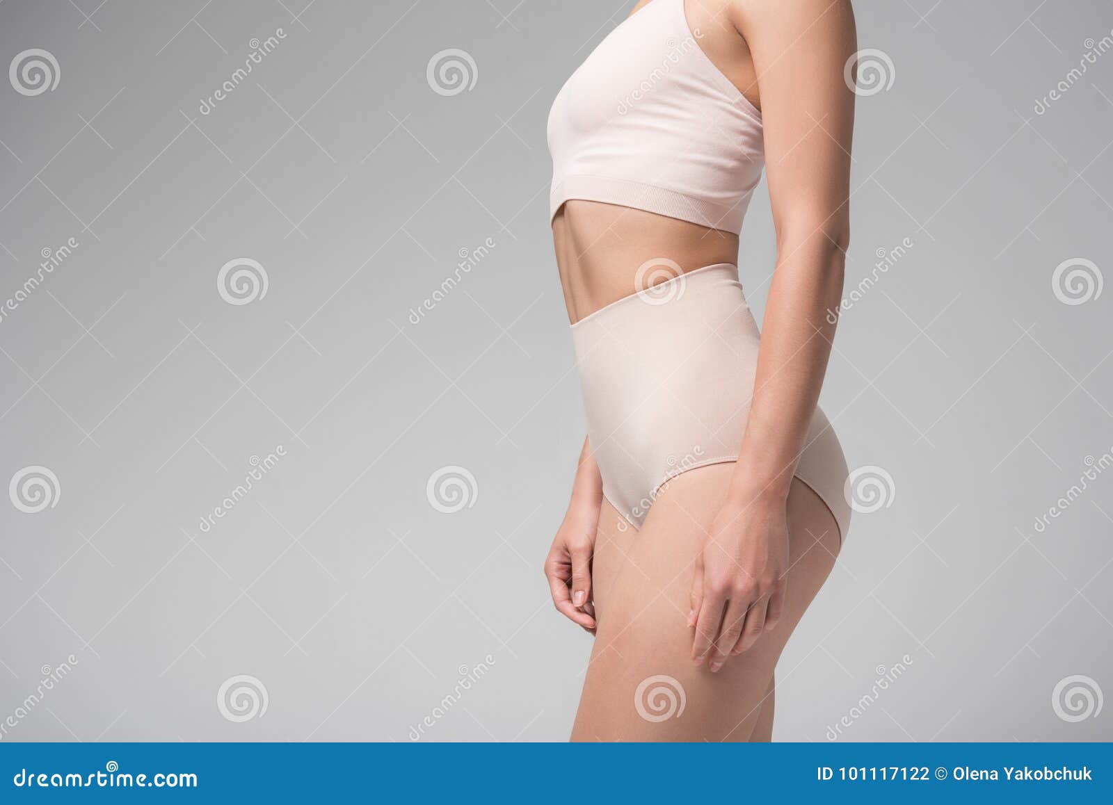 Attractive Young Woman with Thin Waist in Underwear Stock Photo - Image of  beige, copy: 101117122