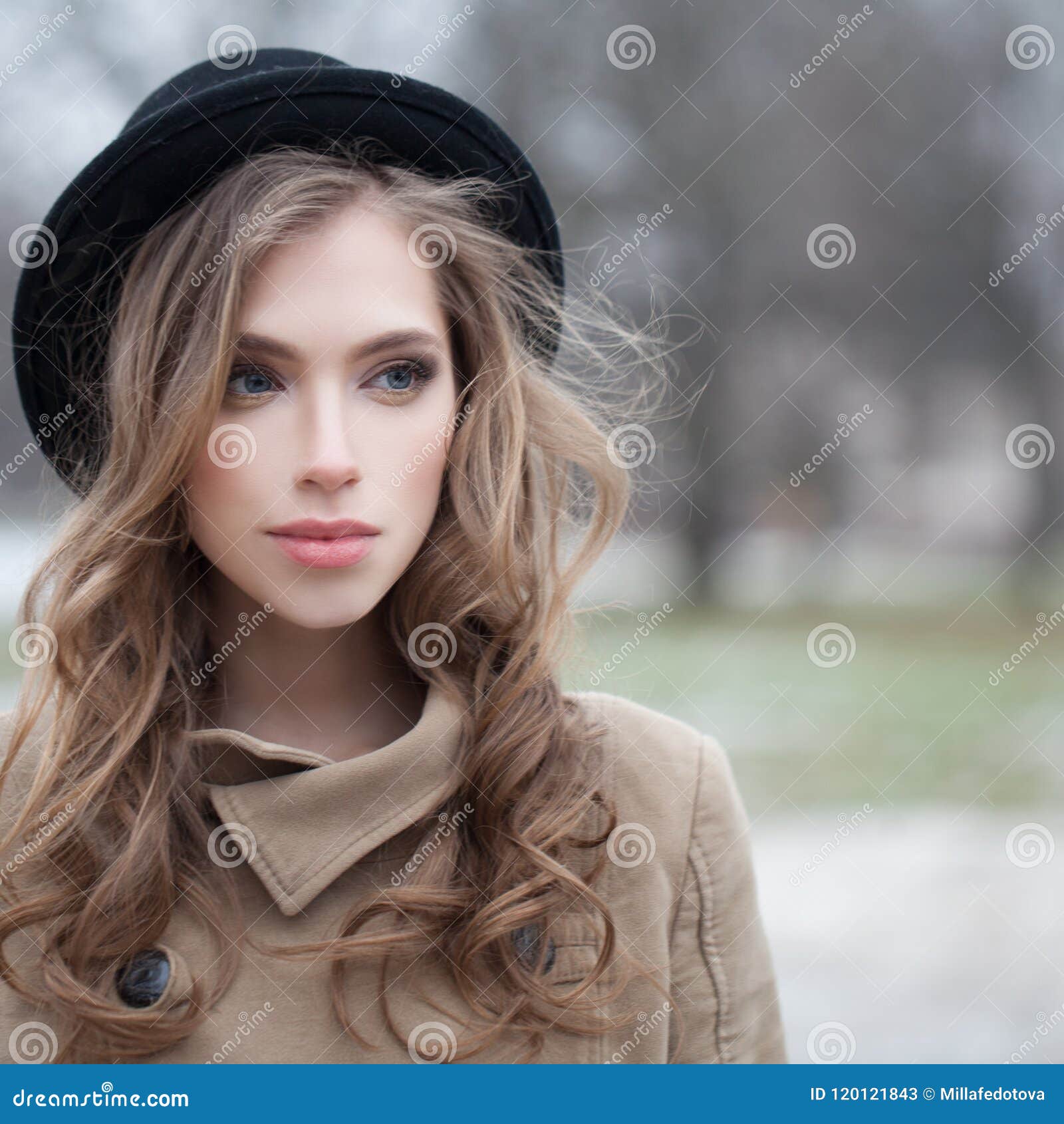 Attractive Young Woman with Wavy Hairstyle Outdoors Stock Image - Image ...