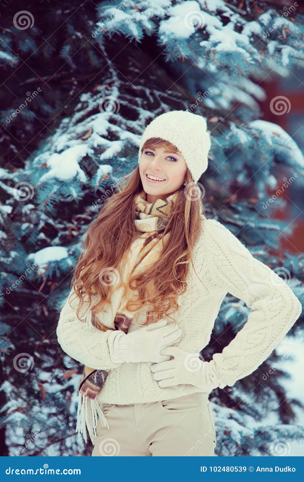 Attractive Young Woman in Wintertime Outdoor Stock Image - Image of ...