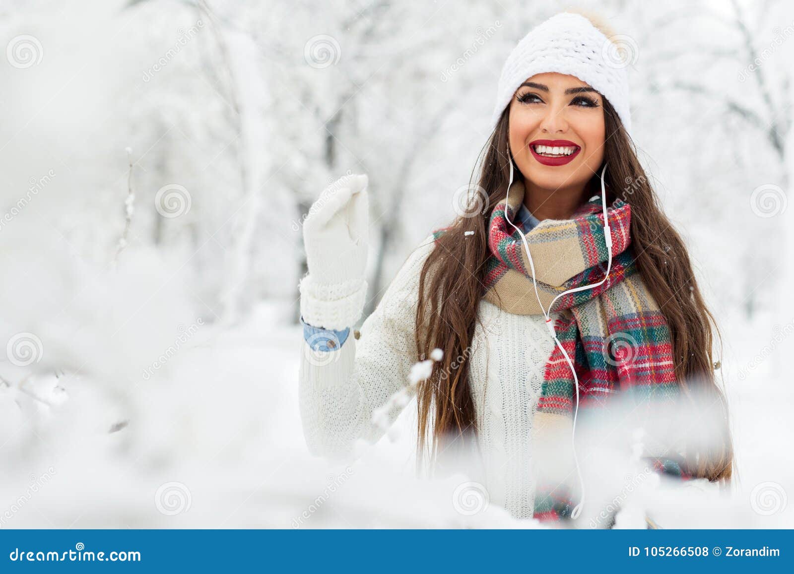 attractive young woman in wintertime outdoor
