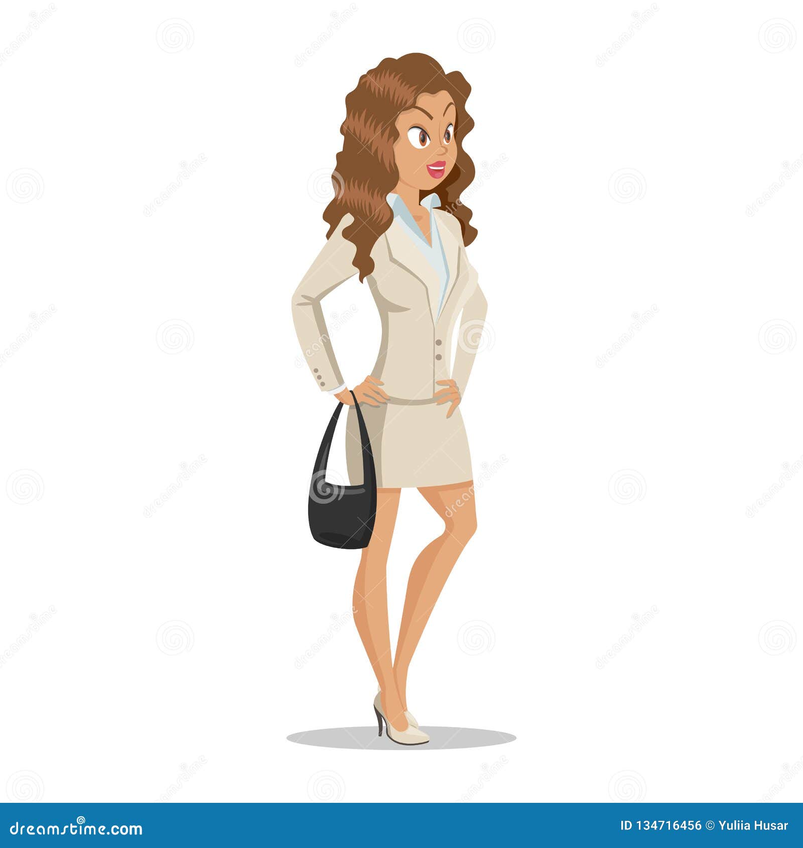 Attractive Young Women in Elegant Office Clothes. Cute Cartoon Girl with a  Black Bag in Hand. Business Girl Stock Vector - Illustration of fashion,  elegant: 134716456