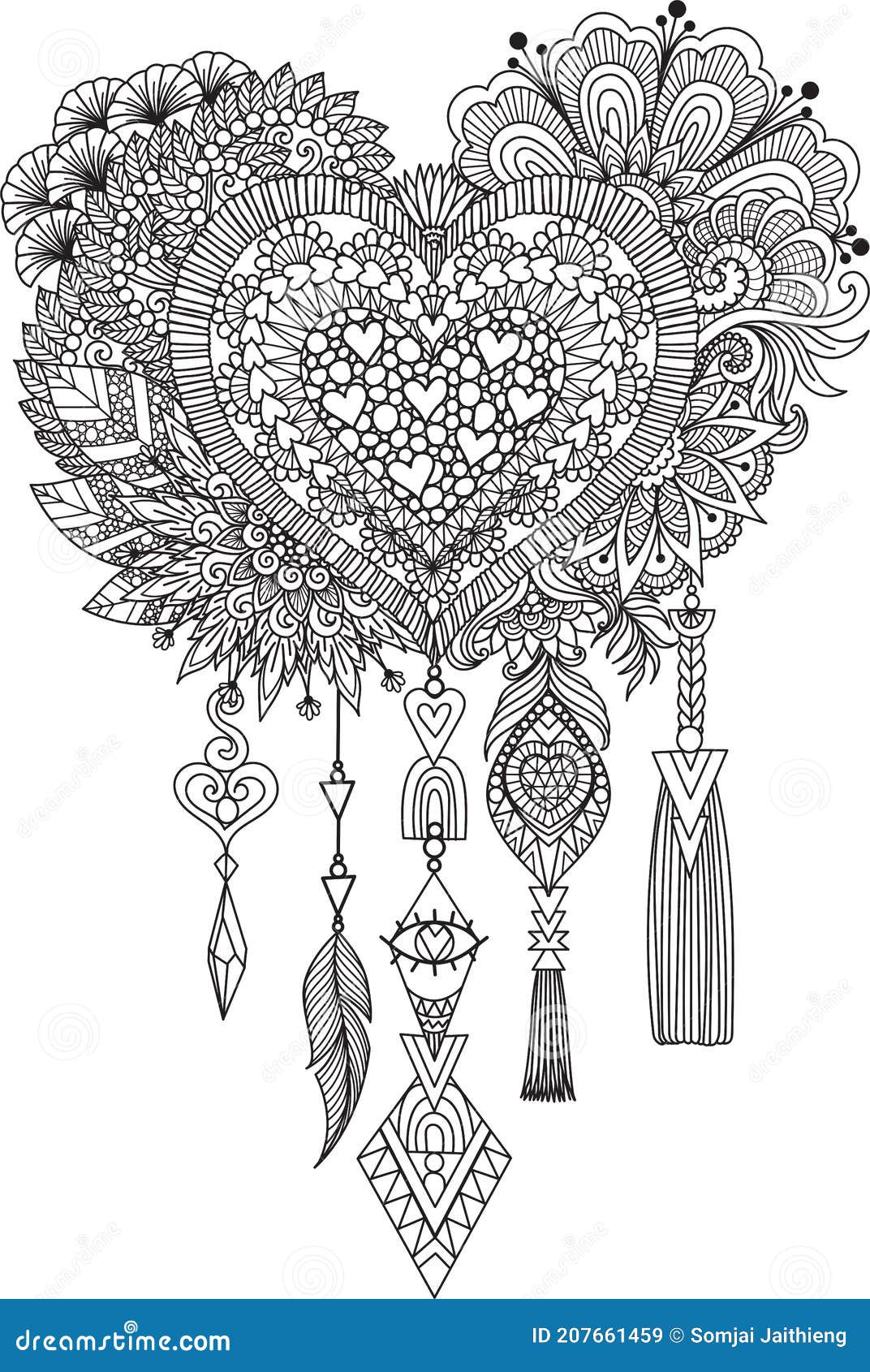 Attrape Rêve Coloriage Mandala Coeur Attrape-rêves En Forme De Coeur Pour La Gravure De Livre De Coloration Ou L'impression Sur Le Produit. Illustration Vectorielle Illustration de Vecteur - Illustration du vecteur, lame: 207661459