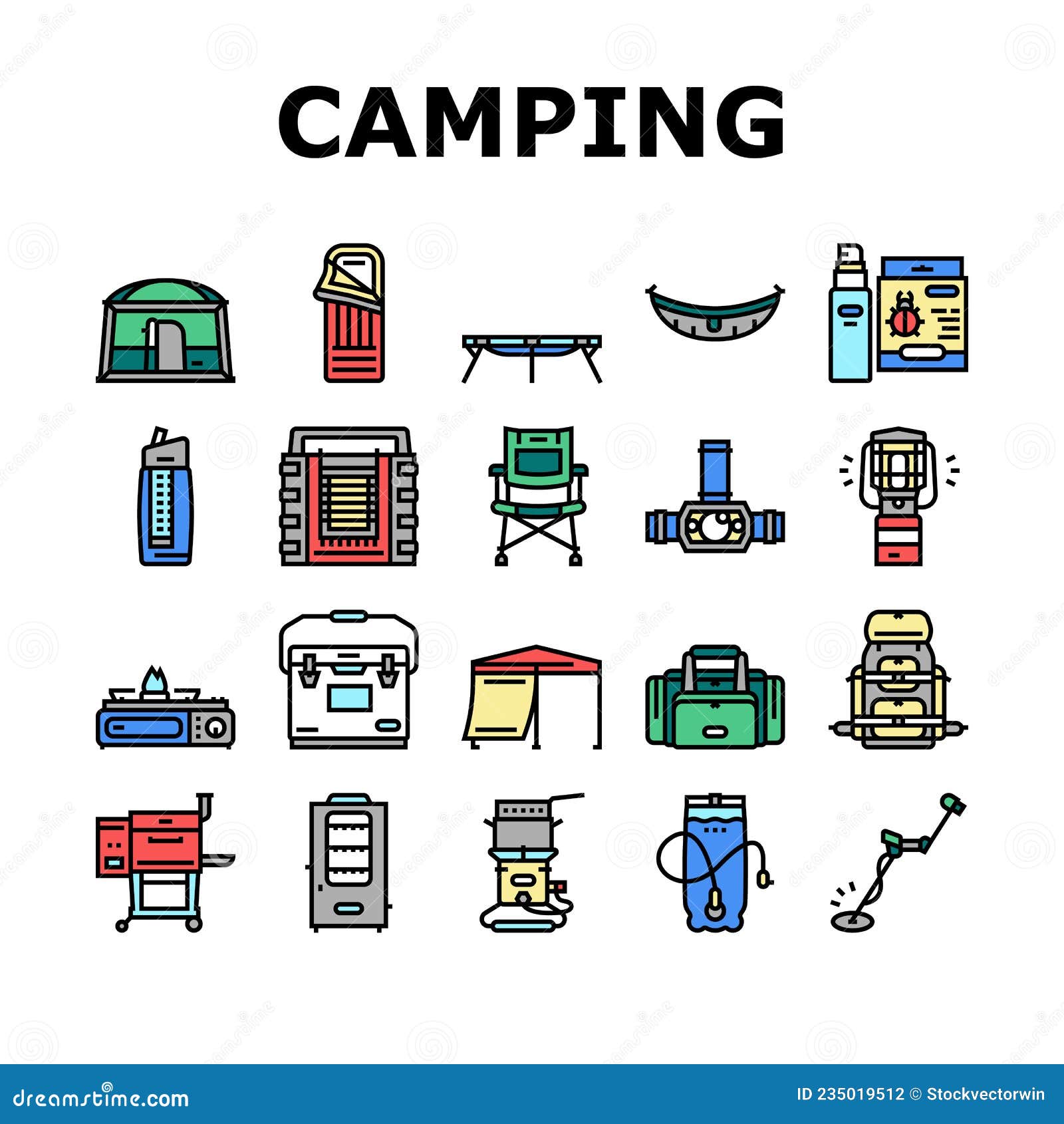 Attrezzatura Per Campeggio E Accessori Illustrazione Vettoriale -  Illustrazione di attività, faro: 235019512