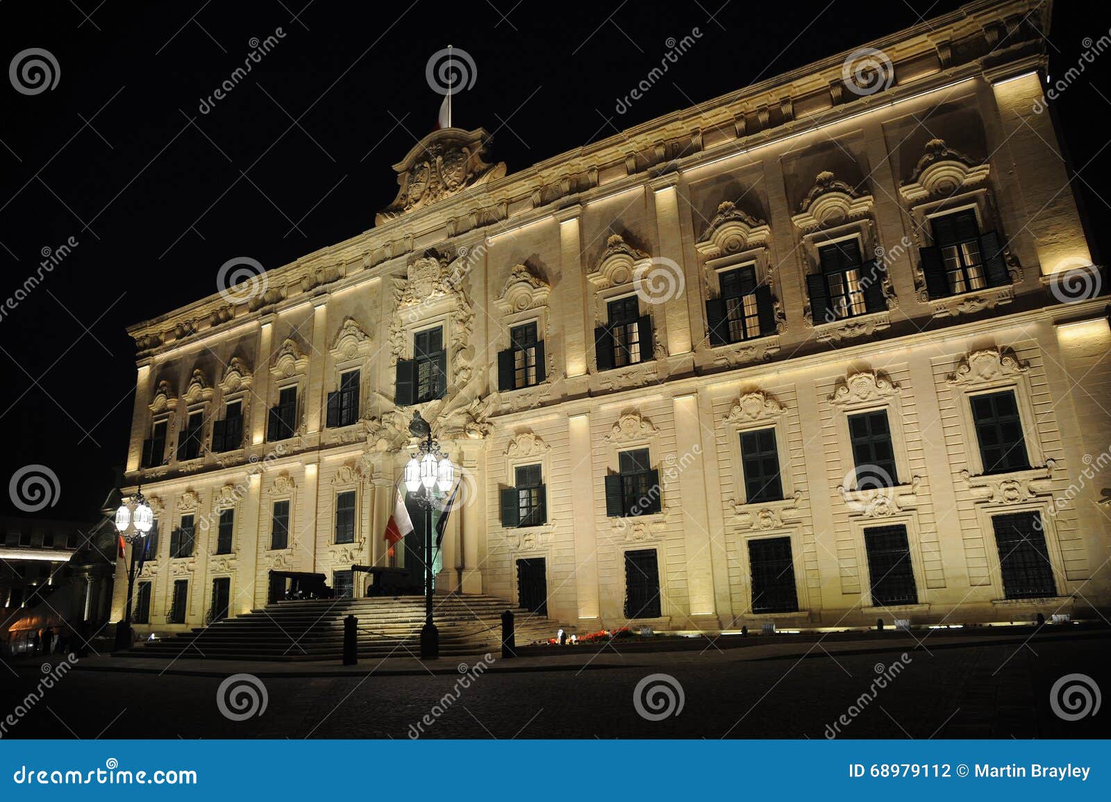 auberge de castille at night. valetta, malta.