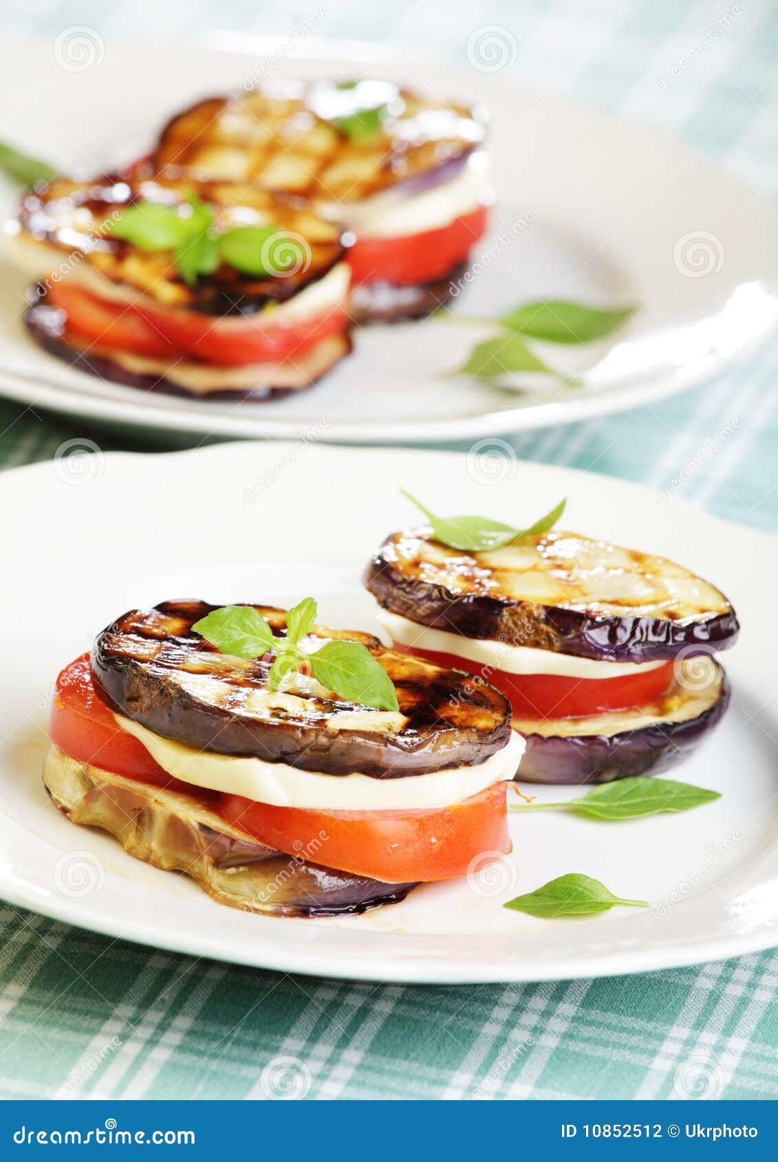 Aubergine Towers with Mozzarella and Tomato Stock Photo Image of