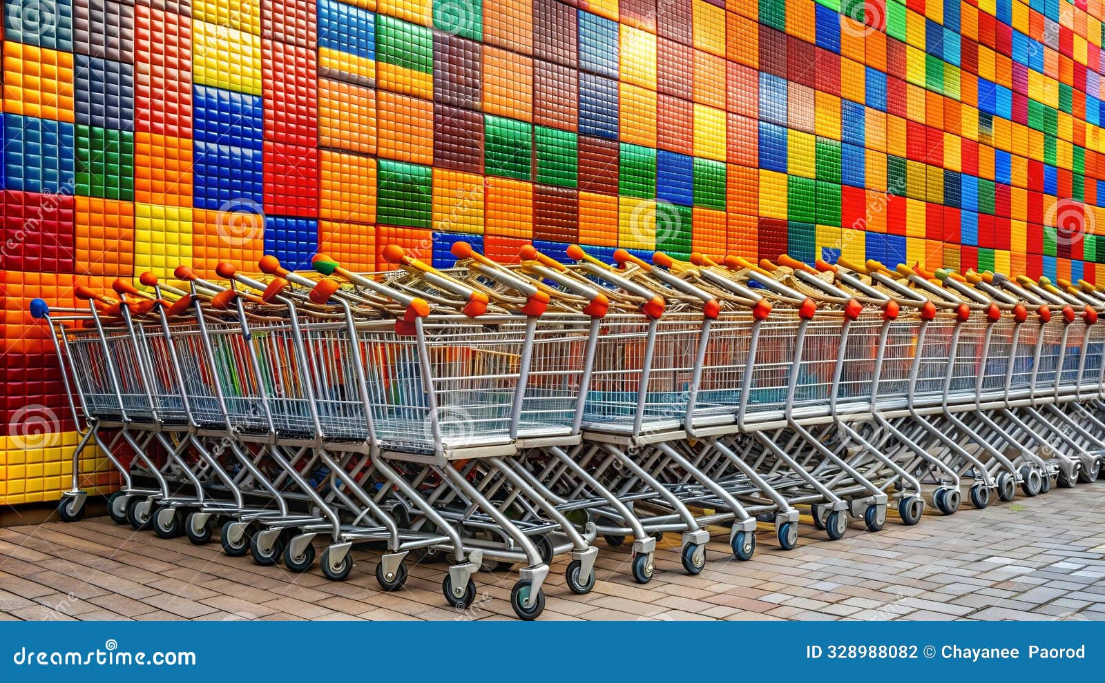 auchan shopping carts: a colorful mosaic in the heart of wroclaw  ai generated
